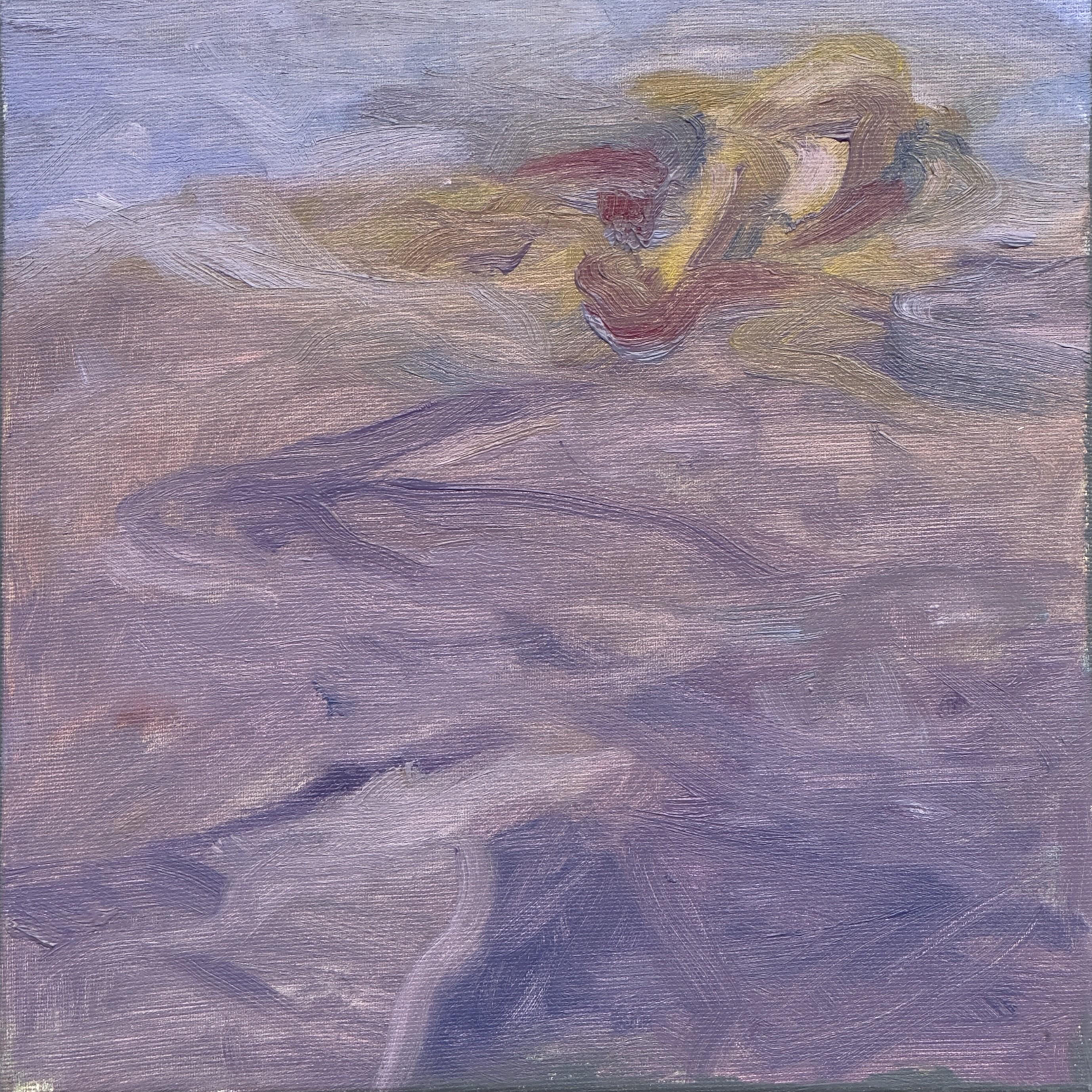 Corpo in campo #6 - 21° secolo, pittura a olio, paesaggio, blu, sabbia, viola - Painting Contemporaneo di Zsolt Berszán