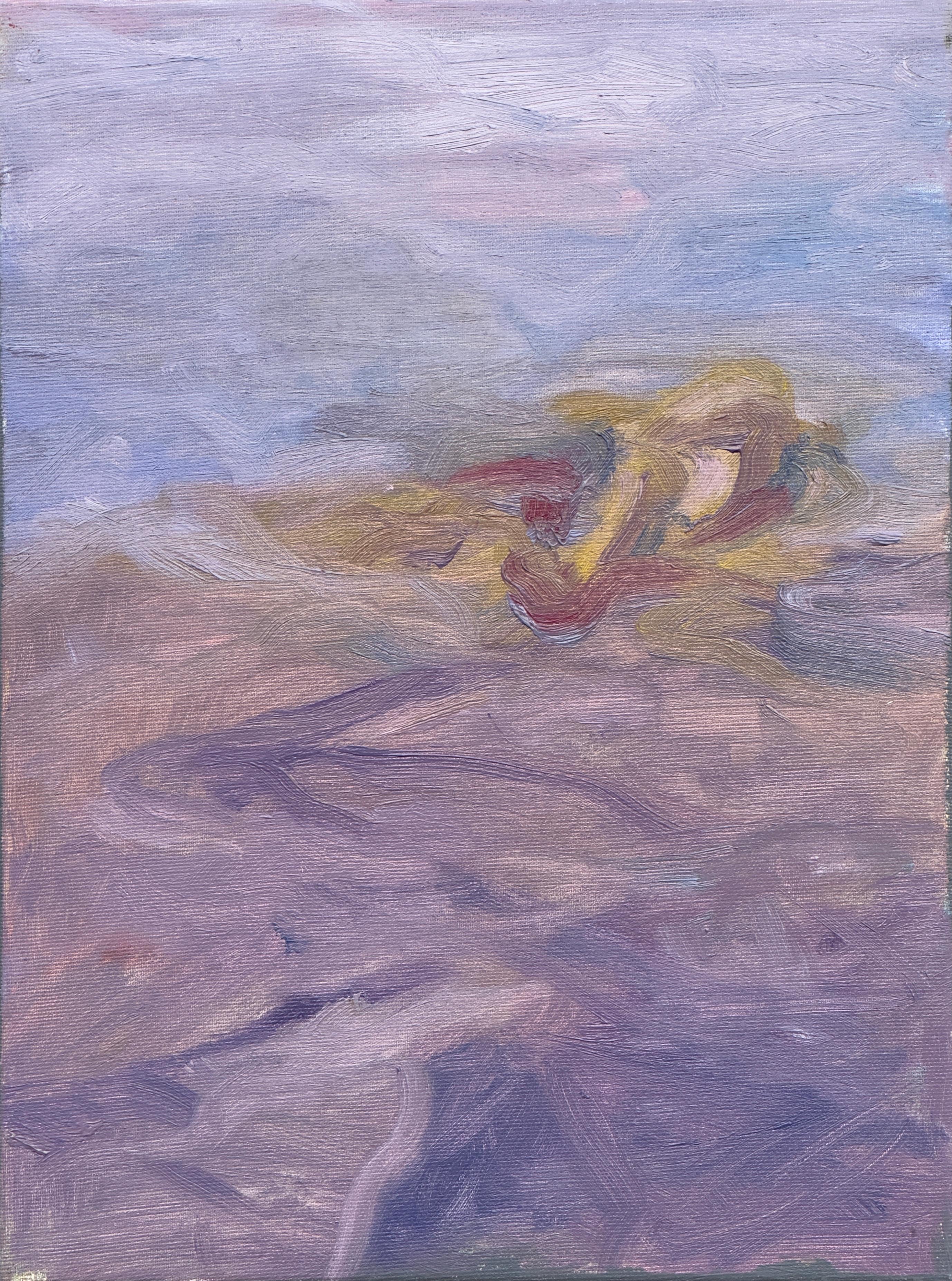 Landscape Painting di Zsolt Berszán - Corpo in campo #6 - 21° secolo, pittura a olio, paesaggio, blu, sabbia, viola