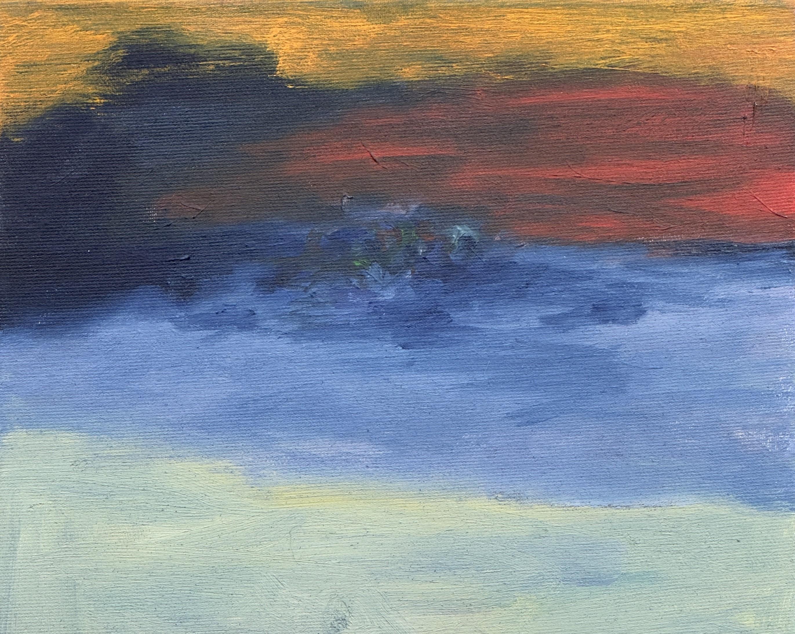 Body in the Field #7 - 21st Century, oil painting, landscape, blue, yellow, red - Painting by Zsolt Berszán