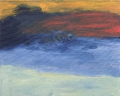 The Body in the Field #7 - 21. Jahrhundert, Ölgemälde, Landschaft, blau, gelb, rot