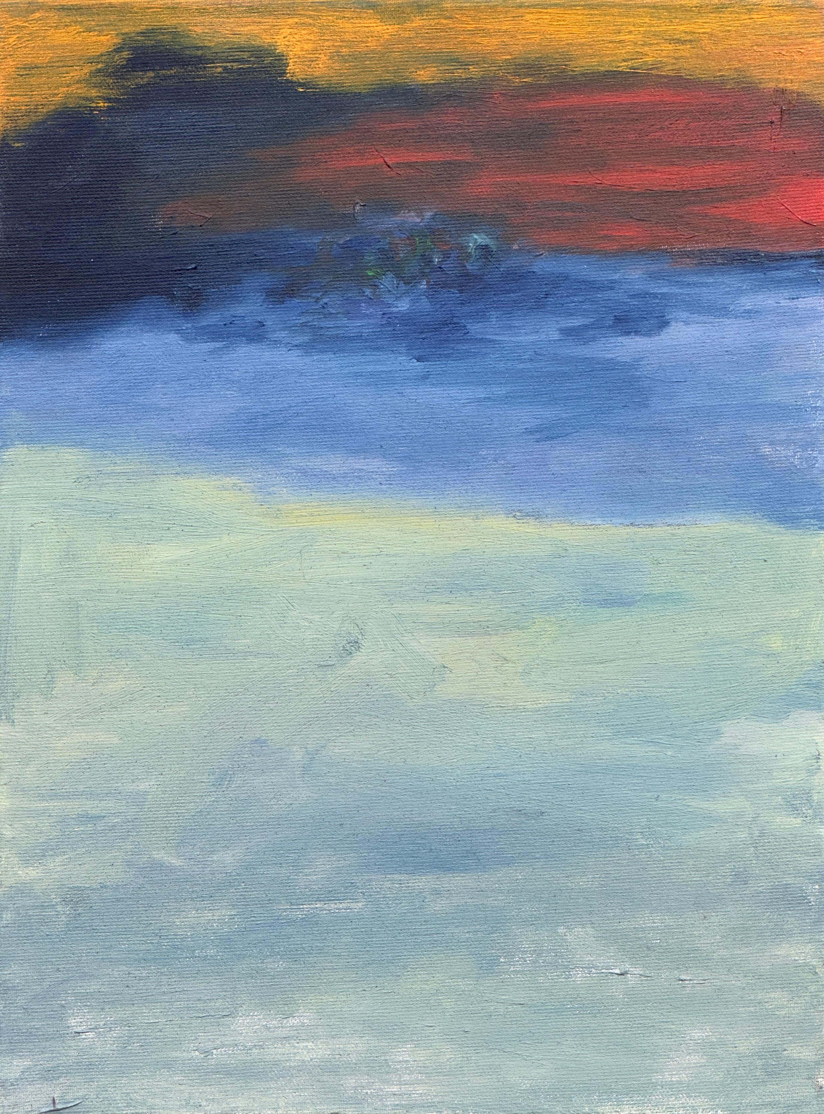 Zsolt Berszán Figurative Painting - Body in the Field #7 - 21st Century, oil painting, landscape, blue, yellow, red
