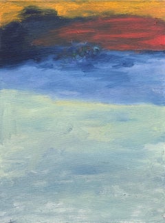 Cuerpo en el campo #7 - Siglo XXI, pintura al óleo, paisaje, azul, amarillo, rojo