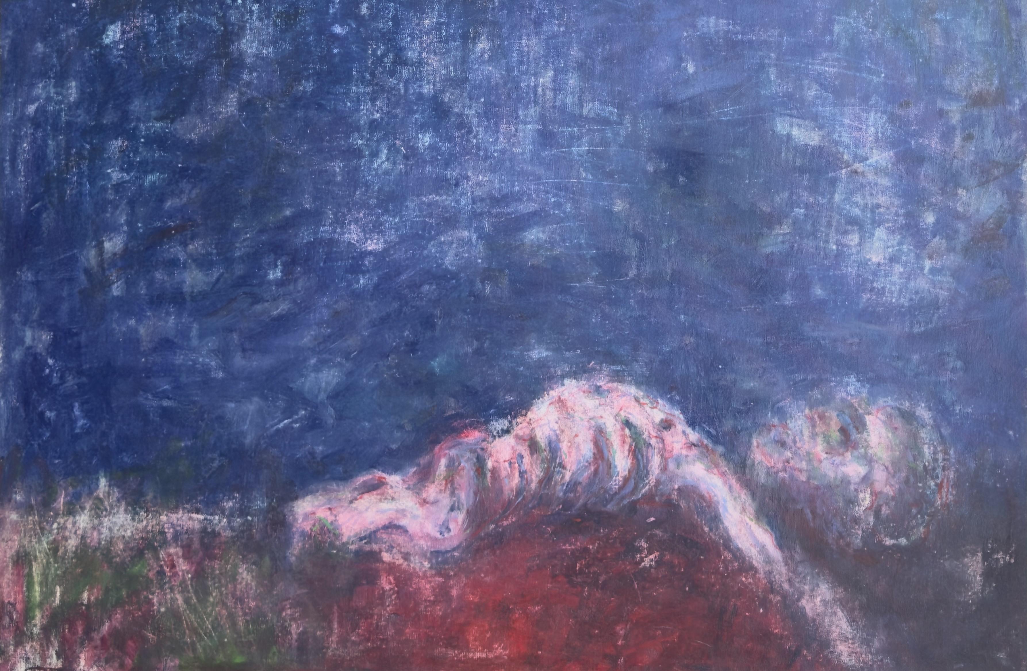 Corpo in campo 8 - XXI secolo, pittura astratta, paesaggio, bleu, verde - Painting Contemporaneo di Zsolt Berszán