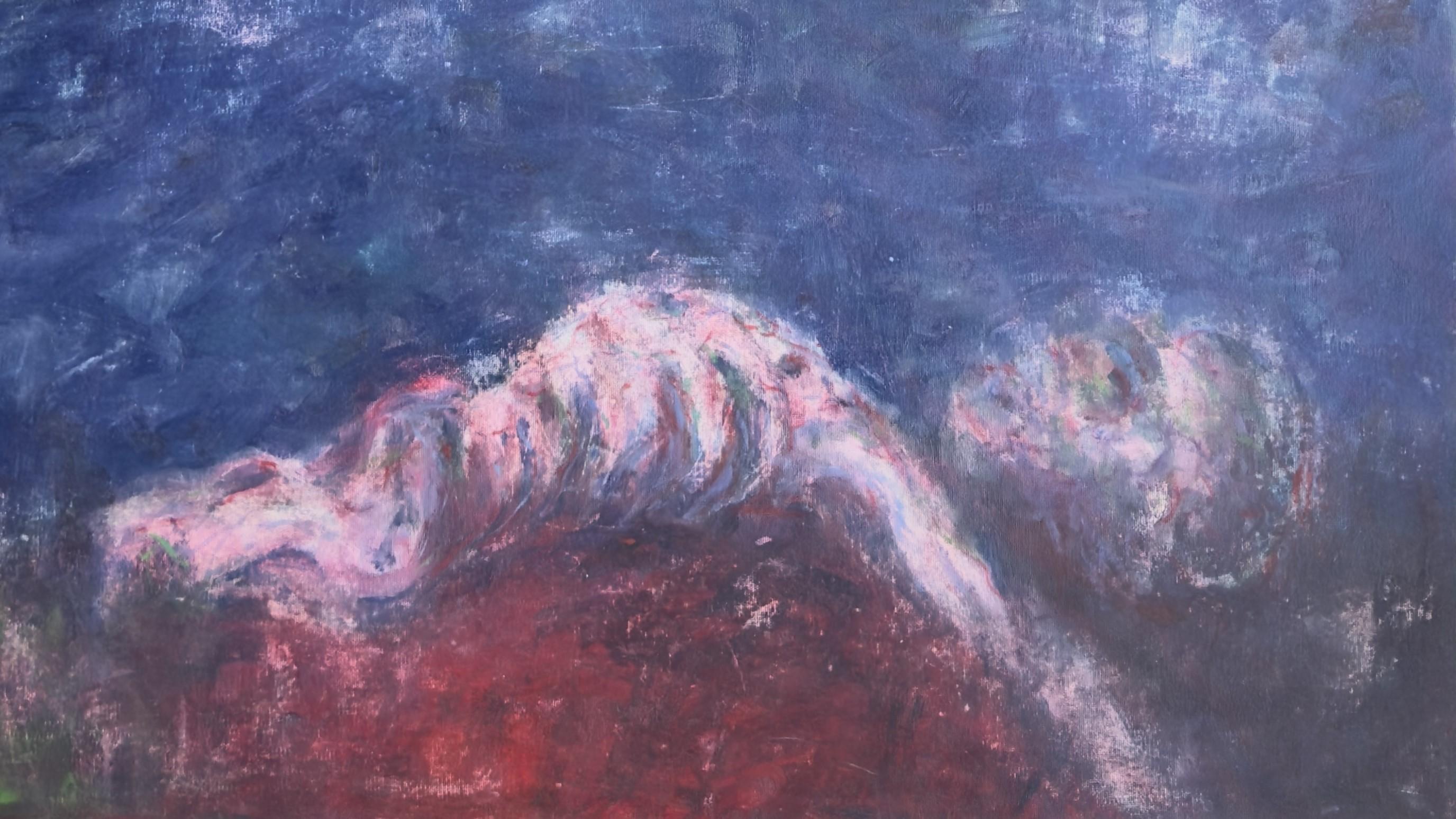 Corpo in campo 8 - XXI secolo, pittura astratta, paesaggio, bleu, verde - Abstract Painting Viola di Zsolt Berszán