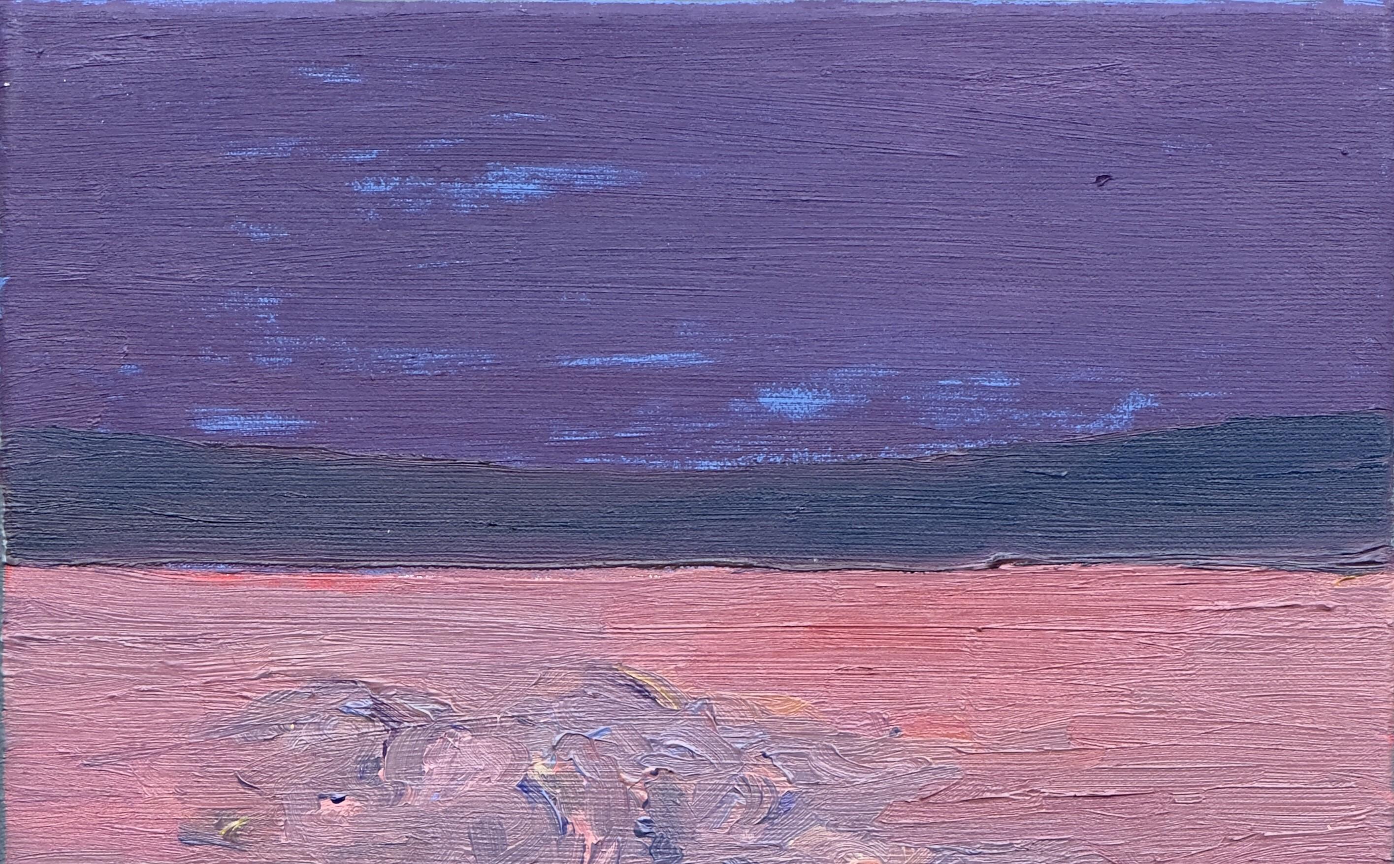 Corpo in campo #8 - 21° secolo, pittura a olio, paesaggio, rosa, viola - Painting di Zsolt Berszán
