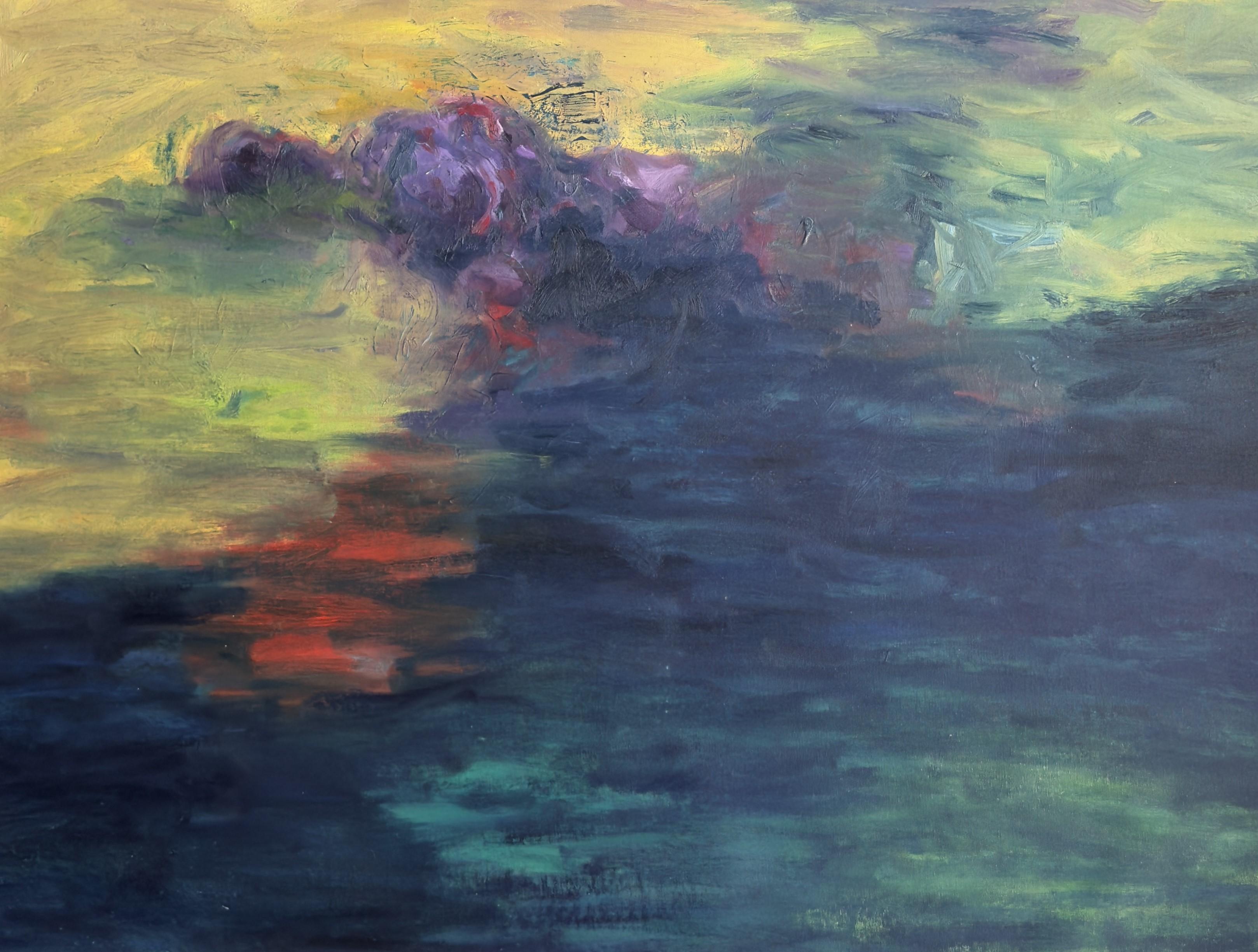 Corpo in campo #8 - Paesaggio, blu, giallo, rosso, pittura - Painting Contemporaneo di Zsolt Berszán