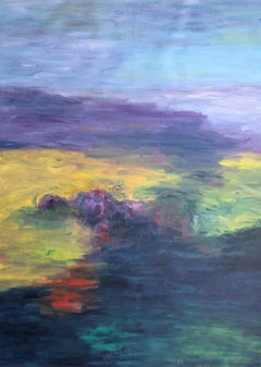 Body in the Field #8 - Landscape, blue, yellow, red, painting