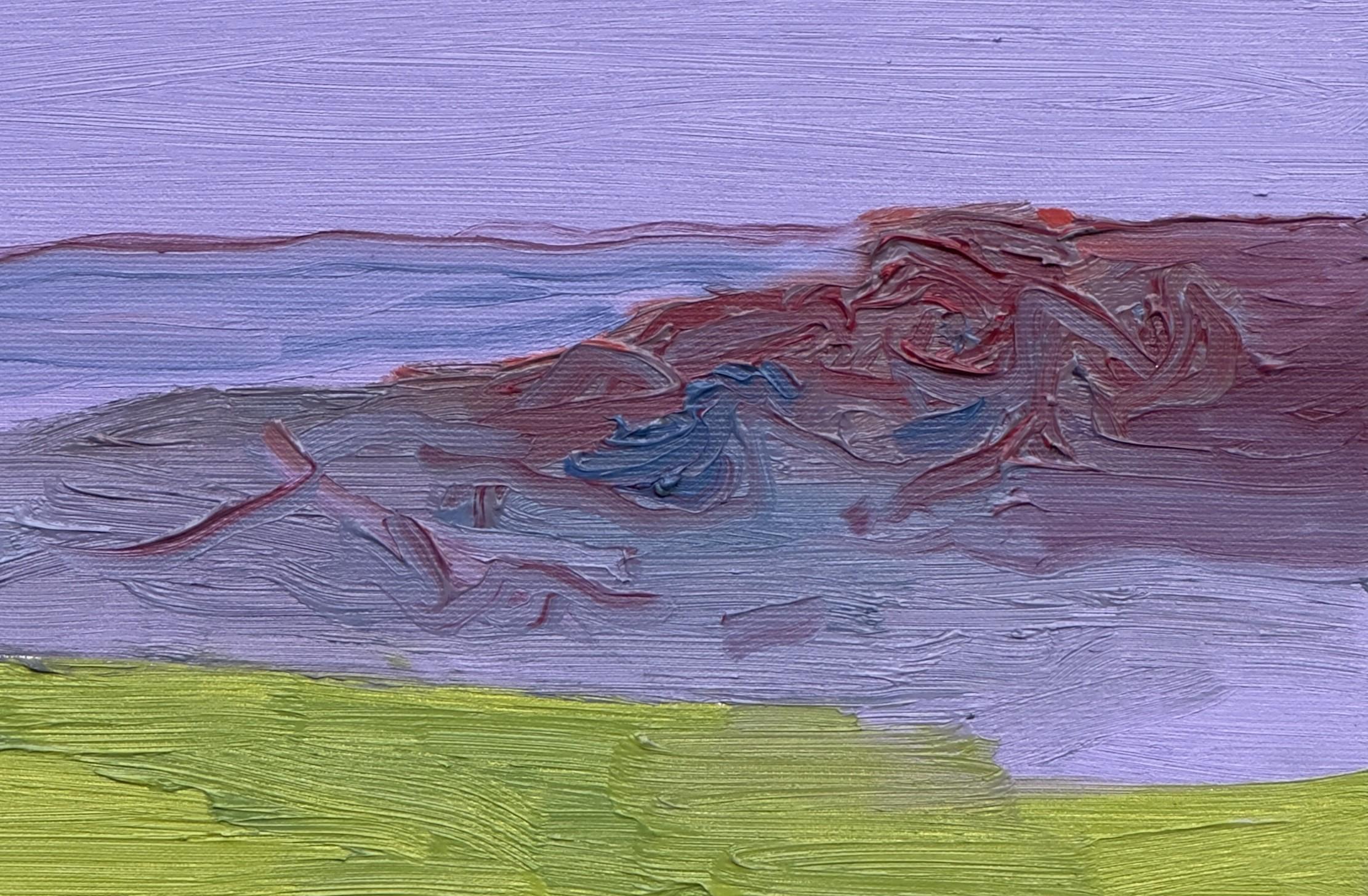 Corpo in campo #9 - 21° secolo, pittura ad olio, paesaggio, verde, giallo, rosso - Landscape Painting Viola di Zsolt Berszán