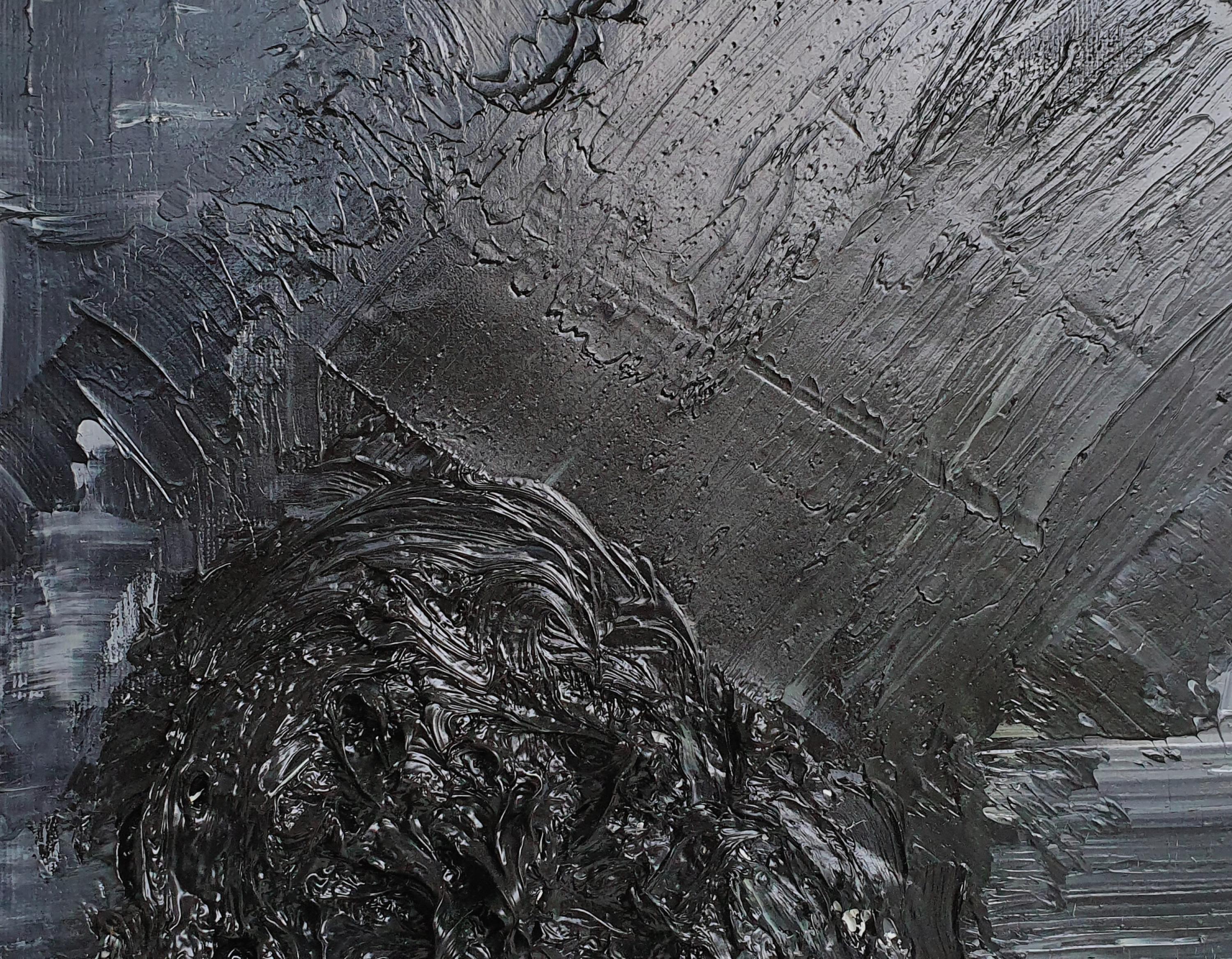 Sans titre 01 - 21e siècle, peinture abstraite, noir, monochrome, organique - Abstrait Painting par Zsolt Berszán