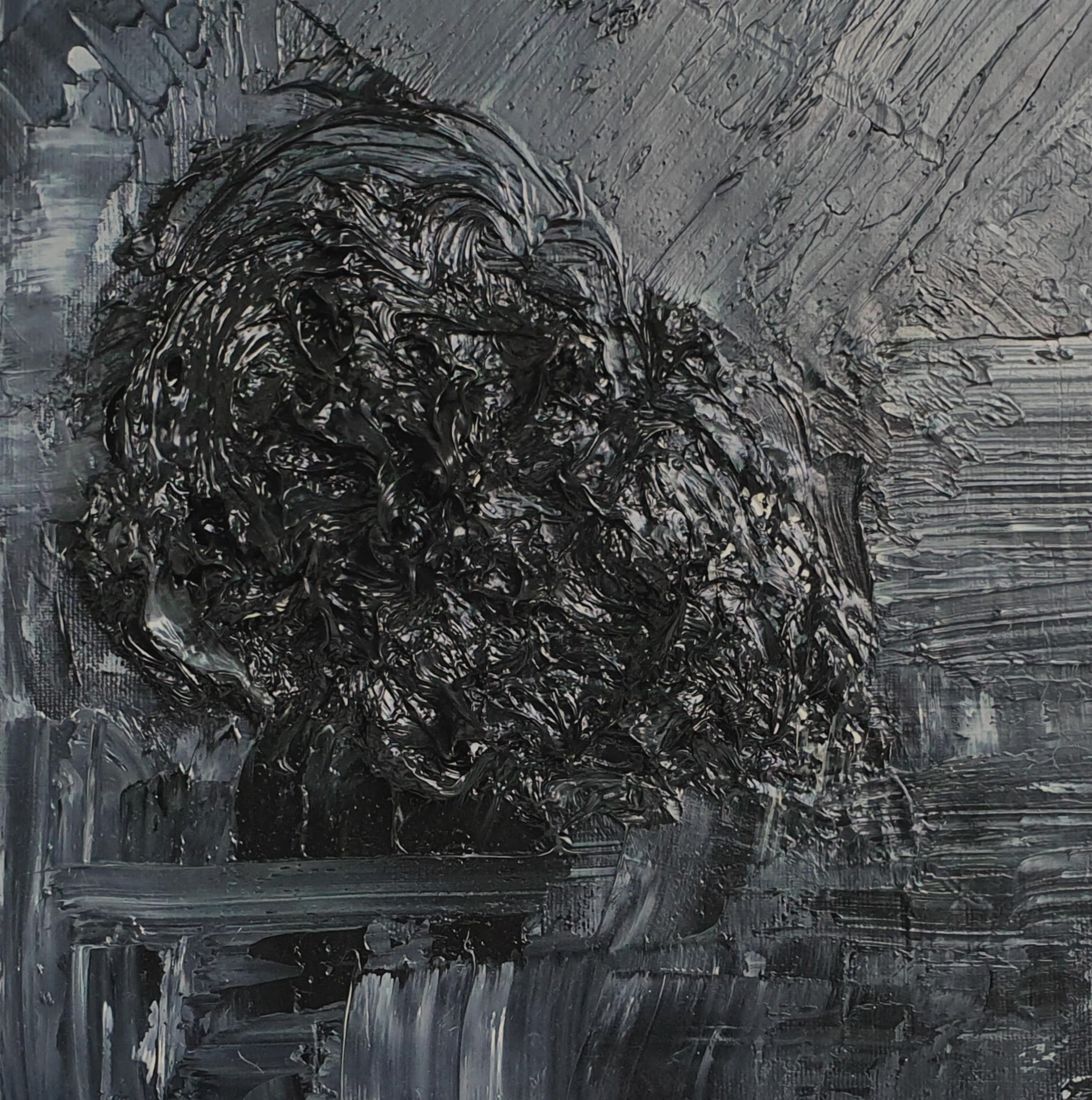 Sans titre 01 - 21e siècle, peinture abstraite, noir, monochrome, organique - Noir Abstract Painting par Zsolt Berszán