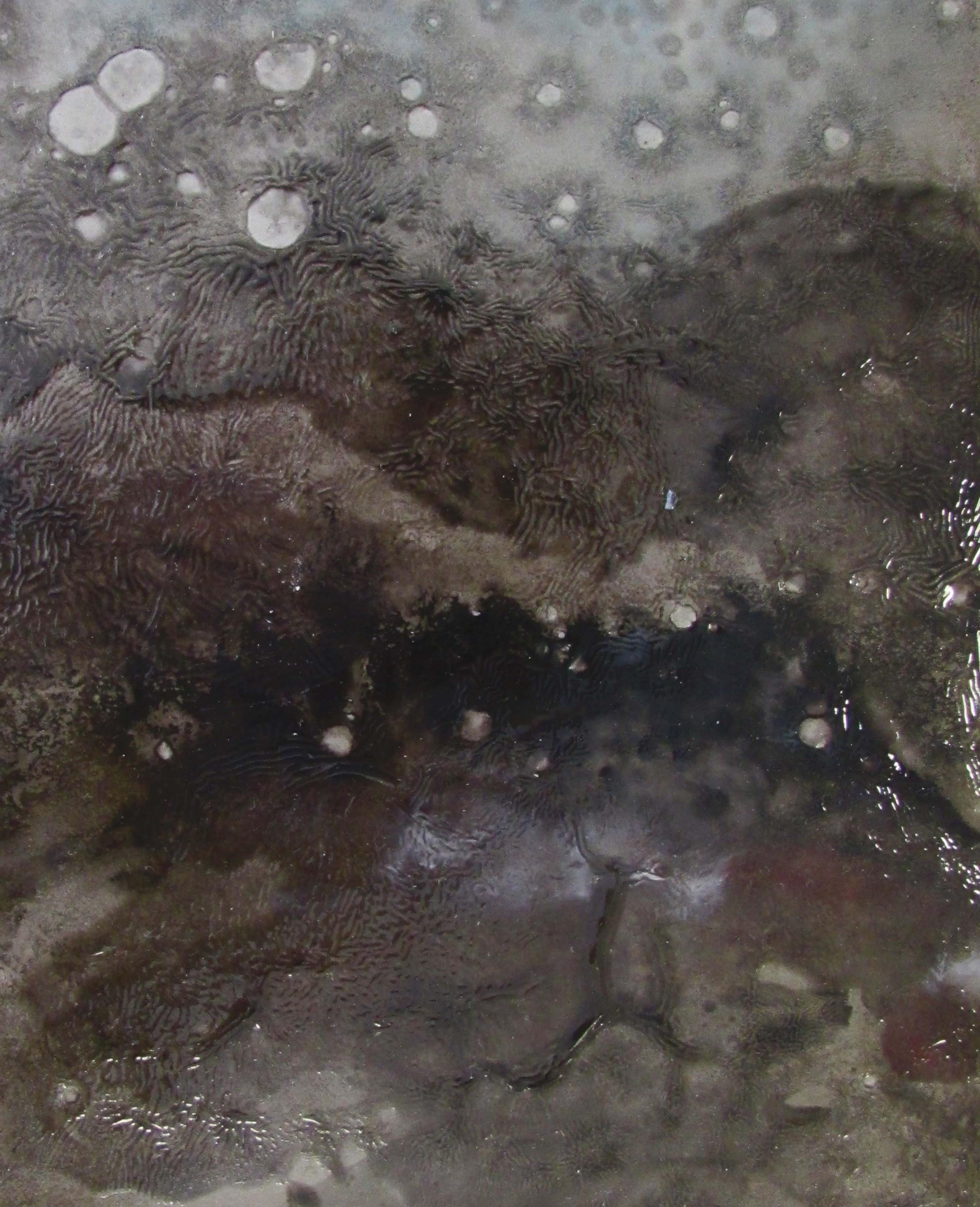 Untitled 01, 2015 - 2016
Mixed technique: oil paint, adhesive, silicone on metal sheet
(Signed on reverse)
9 27/32 H x 7 7/8 W in
25 H x 20 W cm


Zsolt Berszán’s work speaks of repulsion and fascination and at the same time speaks about shapes that