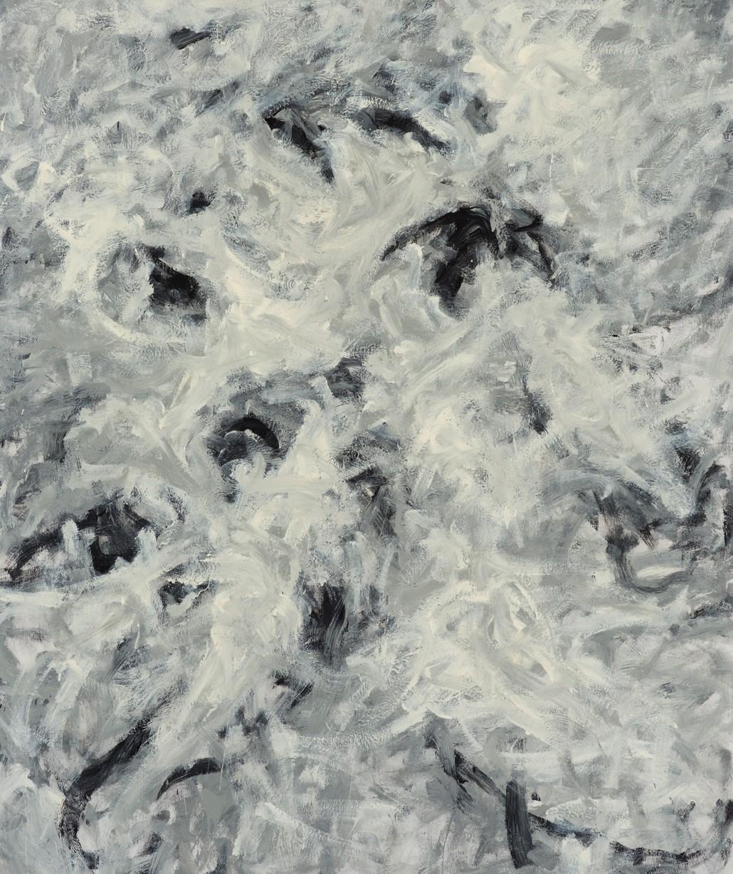 Sans titre 011 [Remains of the Remains 011] - Peinture blanche, noire, abstraite - Painting de Zsolt Berszán