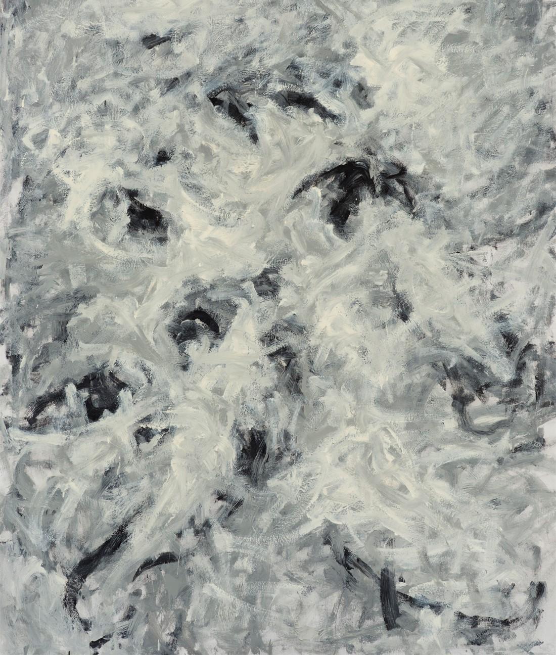 Sans titre 011 [Remains of the Remains 011] - Peinture blanche, noire, abstraite - Gris Abstract Painting par Zsolt Berszán
