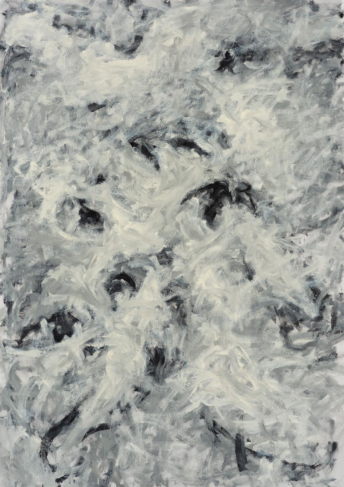 Abstract Painting Zsolt Berszán - Sans titre 011 [Remains of the Remains 011] - Peinture blanche, noire, abstraite