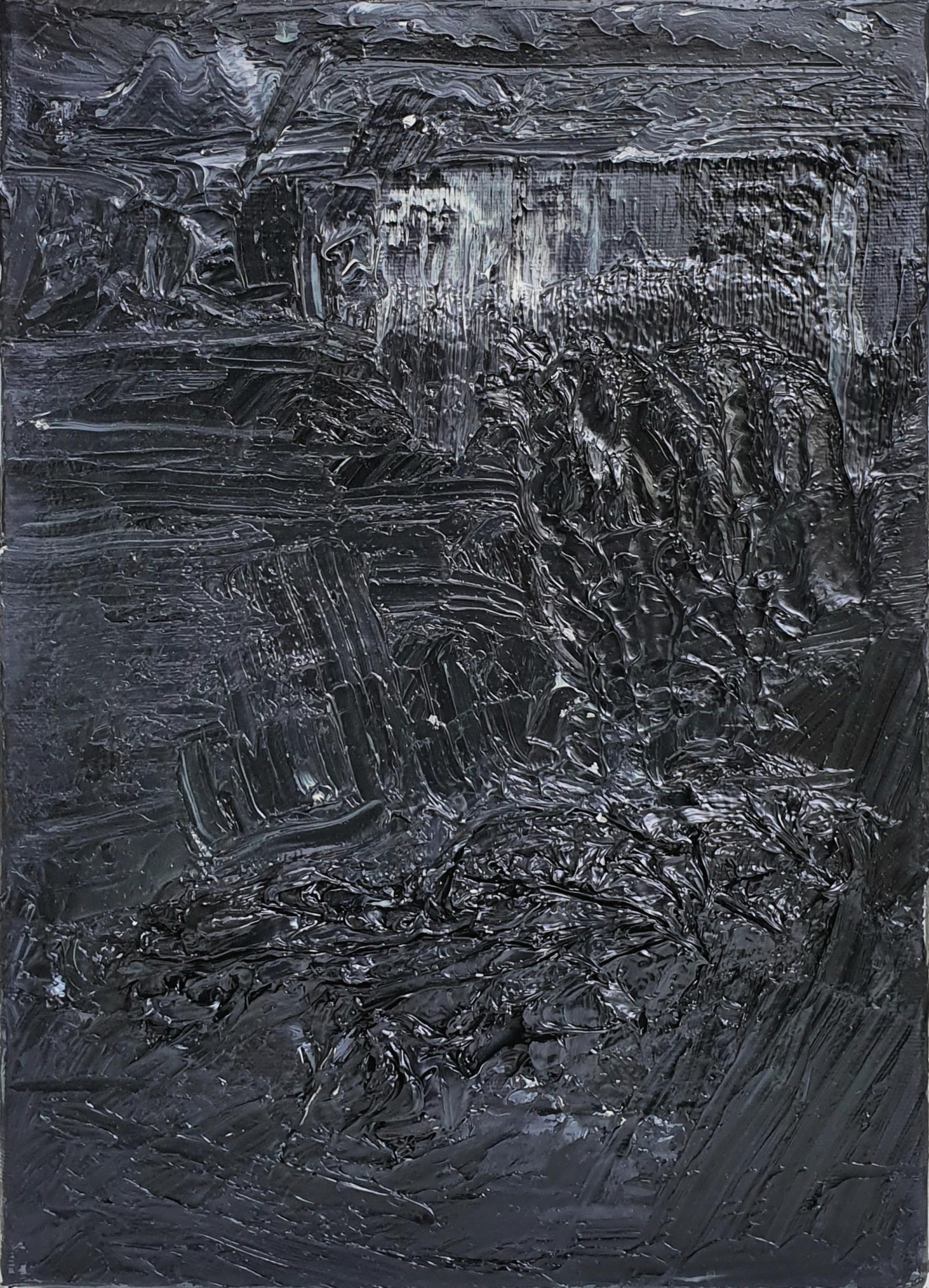 Abstract Painting Zsolt Berszán - Sans titre 02 - Contemporain, abstrait, noir, monochrome, organique