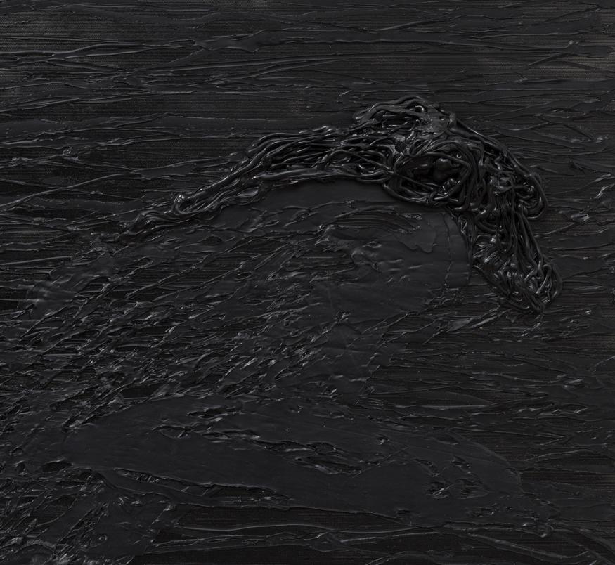 Sans titre 03, 2017
Adhésif noir et huile noire sur toile
(Signé au verso)
31 1/2 H x 23 5/8 W in.
80 H x 60 W cm

Zsolt Berszán traite la première couche du dessin comme un substrat, comme une surface sur laquelle quelque chose est déposé ou