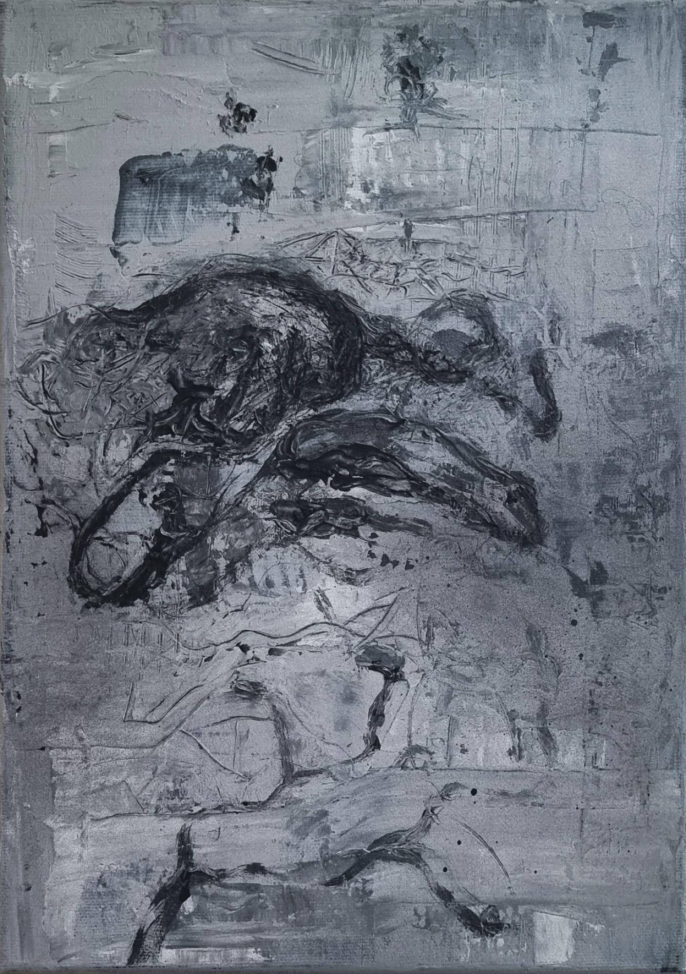 Abstract Painting Zsolt Berszán - Sans titre 03 [Remains of the Remains 03] - Art contemporain, abstrait, noir