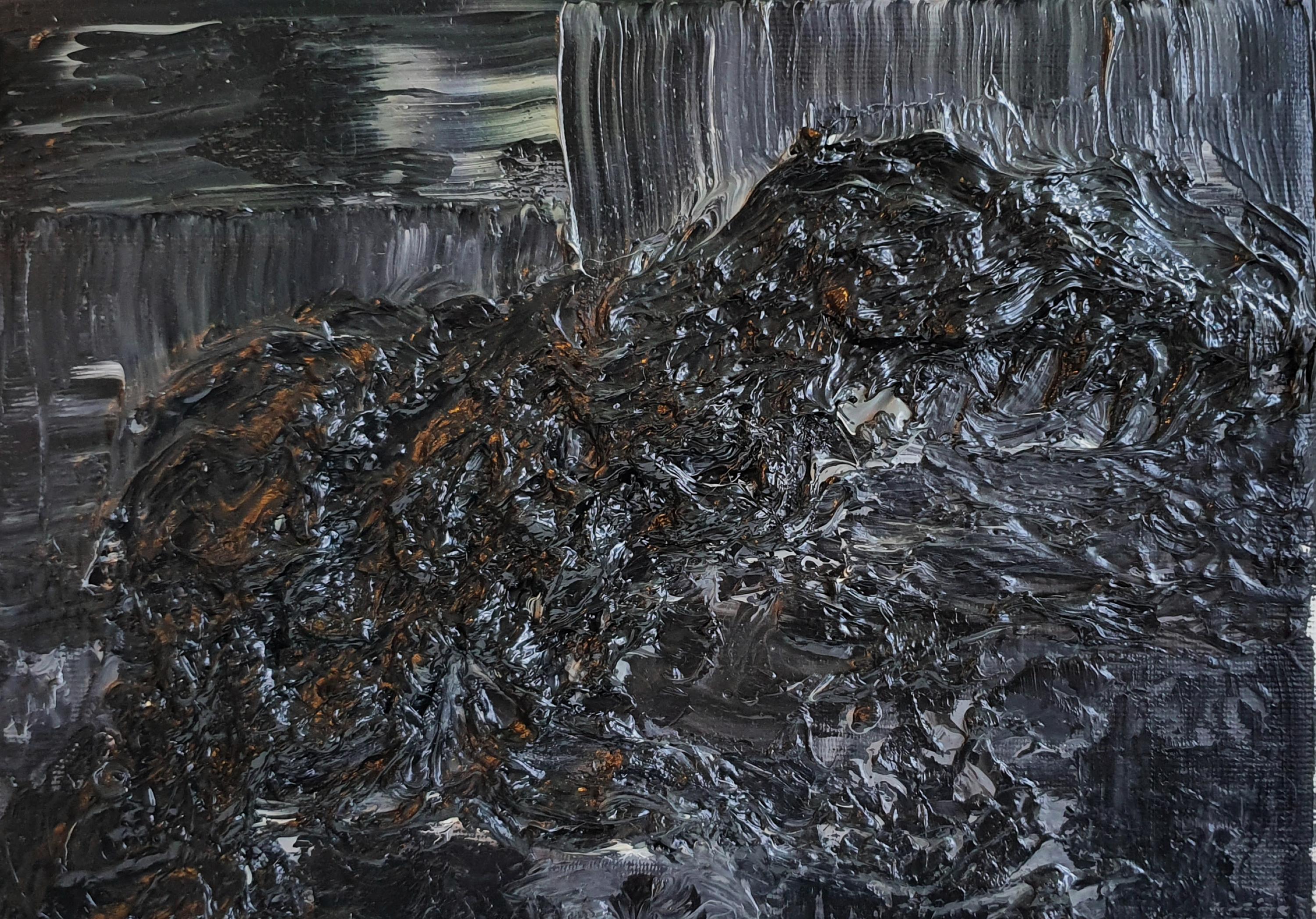 Senza titolo 04 - Contemporaneo, Nero, Pittura astratta, Grigio, Organico - Painting Astratto di Zsolt Berszán