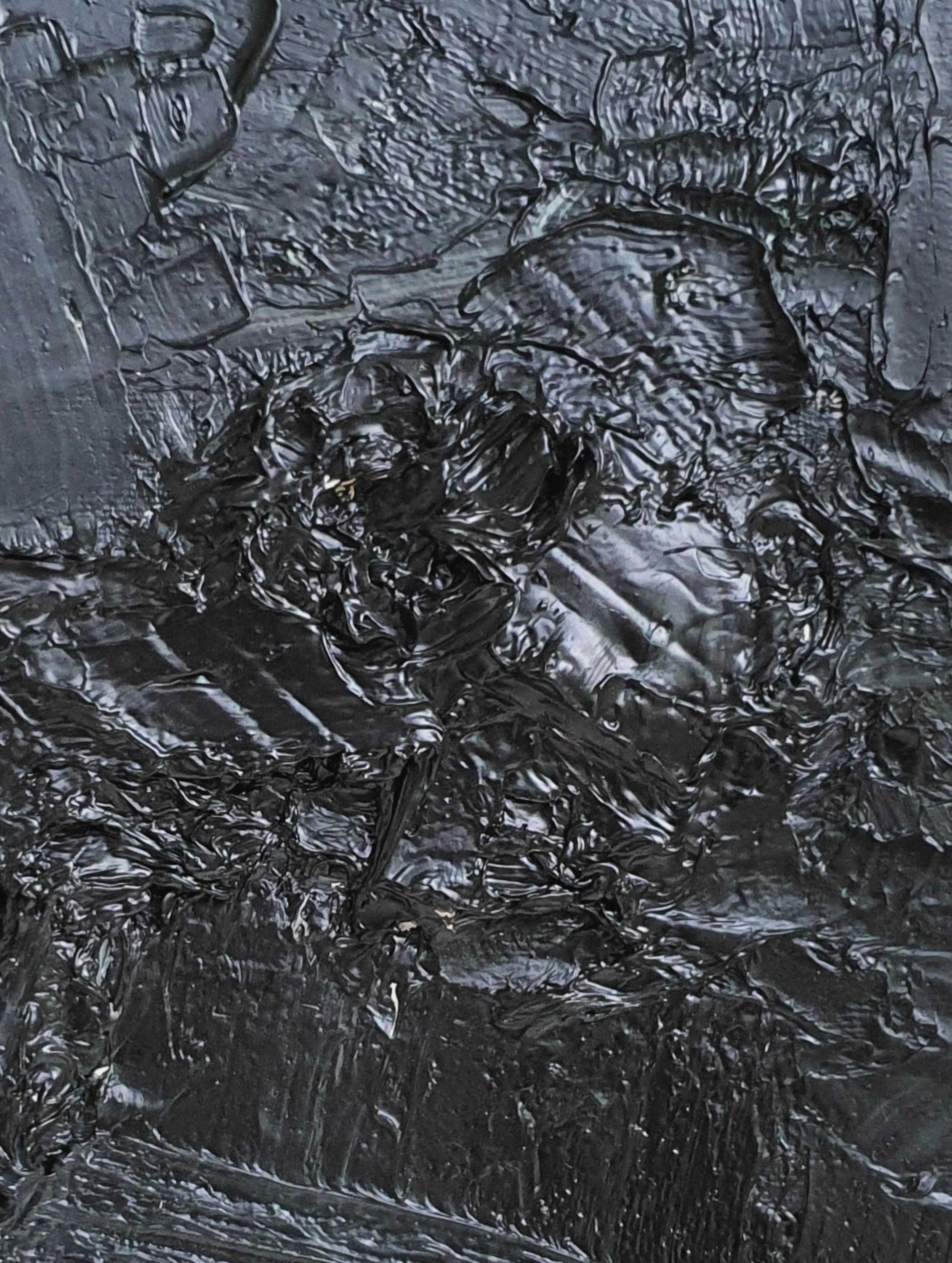 Sans titre 05 - 21e siècle, peinture abstraite, noir, monochrome, organique - Noir Interior Painting par Zsolt Berszán