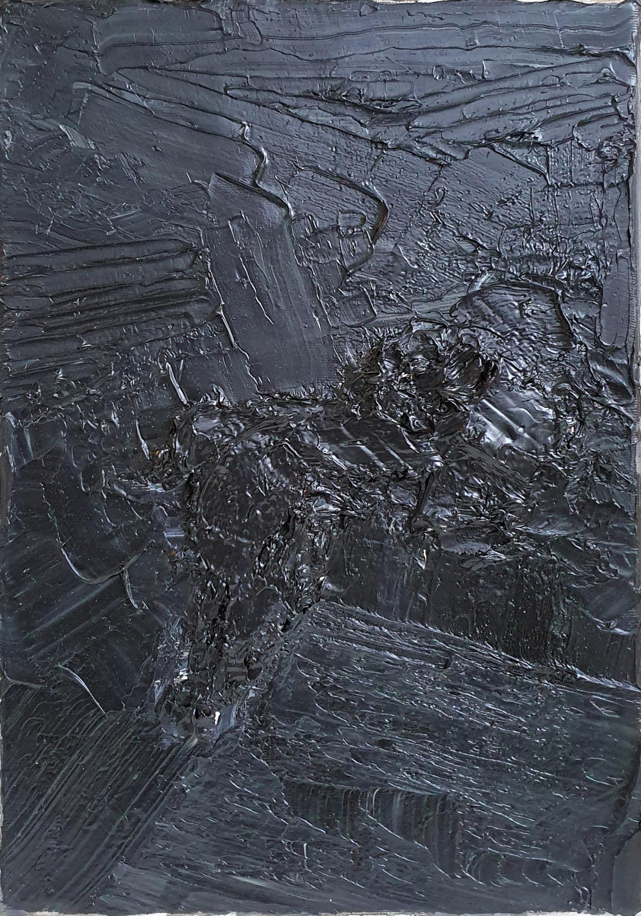 Zsolt Berszán Interior Painting - Untitled 05 - 21st Century, Abstract Painting, Black, Monochrome, Organic