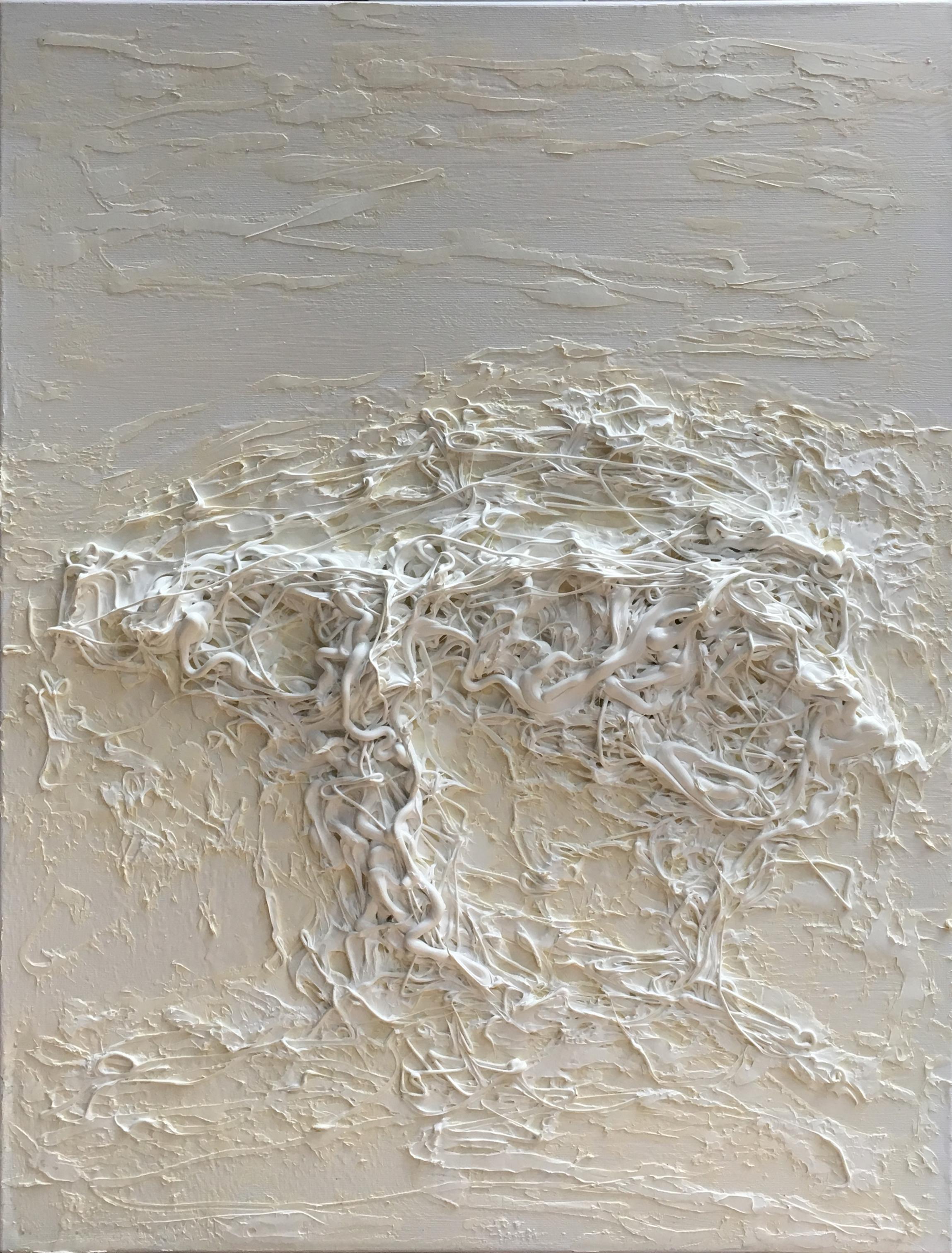 Untitled 05, 2017
White adhesive and white oil painting on canvas
(Signed on reverse)
31.49 H x 23.62 W in
80 H x 60 W cm

Zsolt Berszán treats the first layer of the drawing as a substrate, as a surface on which something is deposited or inscribed.