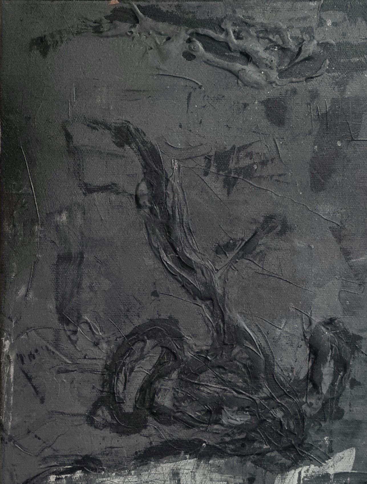 Senza titolo 05 [Resti dei resti 05] - Contemporaneo, Astratto, Nero, Grigio - Painting di Zsolt Berszán
