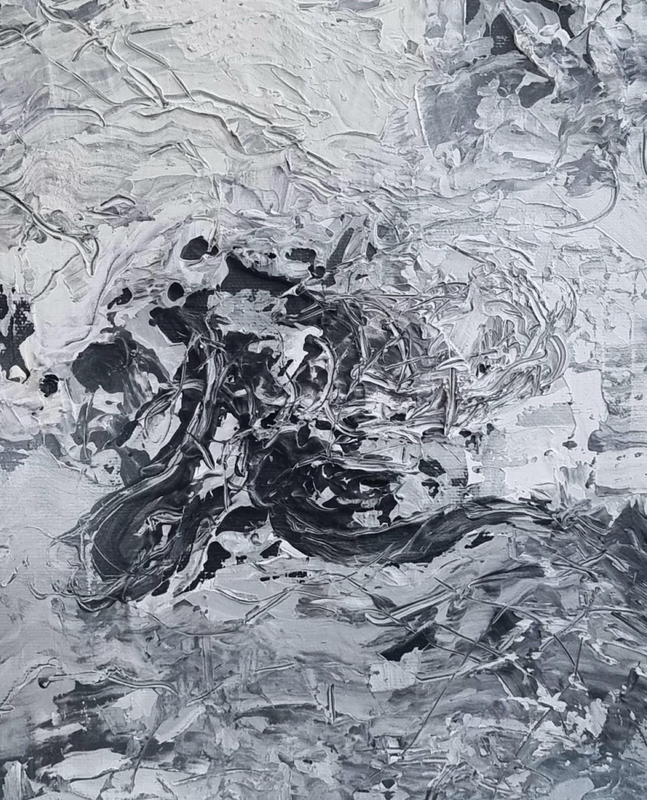 Sans titre 06 [Remains of the Remains 06] - 21e siècle, abstrait, gris - Painting de Zsolt Berszán