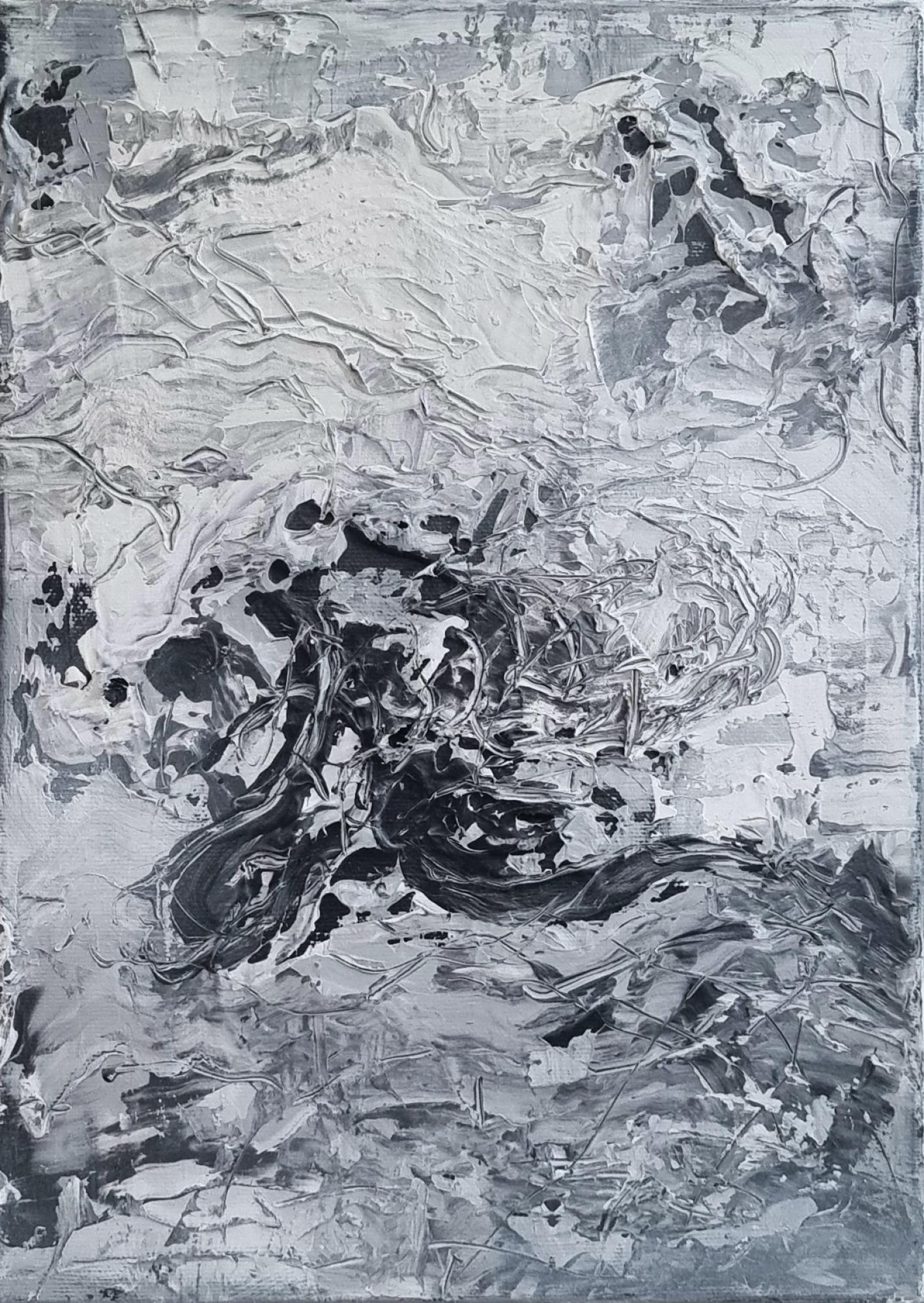 Abstract Painting Zsolt Berszán - Sans titre 06 [Remains of the Remains 06] - 21e siècle, abstrait, gris