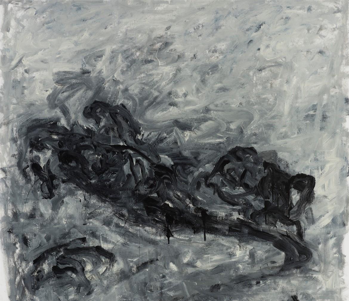 Untitled 06 [Remains of the Remains 06] - Contemporary, Abstract, Gray, Black - Abstract Expressionist Painting by Zsolt Berszán