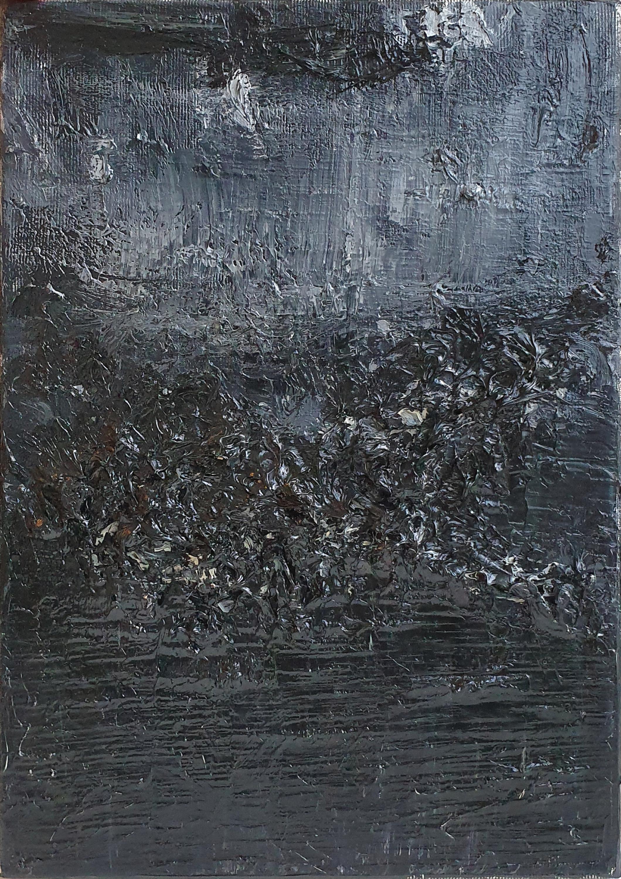 Zsolt Berszán Abstract Painting - Untitled 07 - 21st Century, Abstract, Black, White, Contemporary, Organic