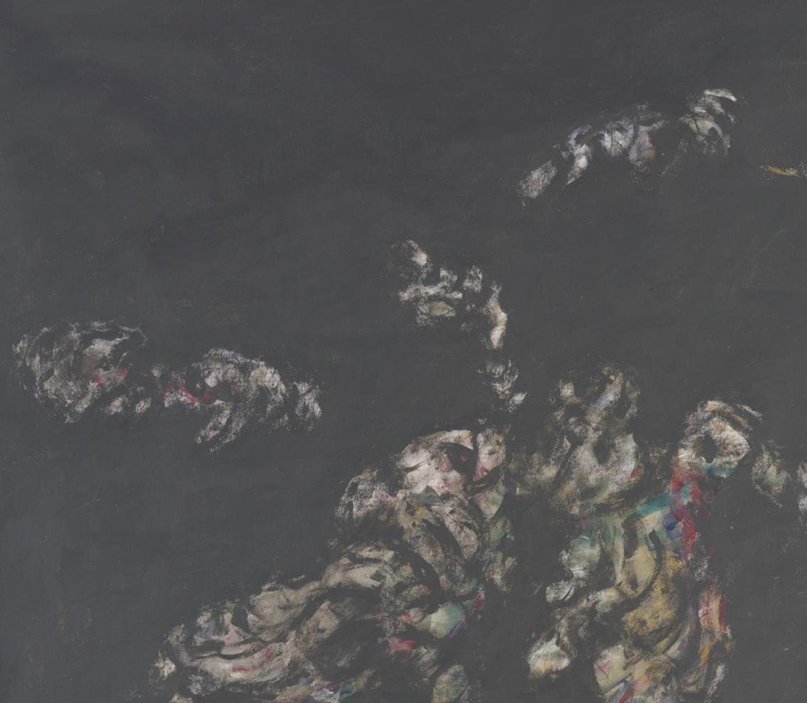 Sans titre 07 - 21e siècle, noir, minimaliste, rouge, jaune, art contemporain - Noir Abstract Painting par Zsolt Berszán