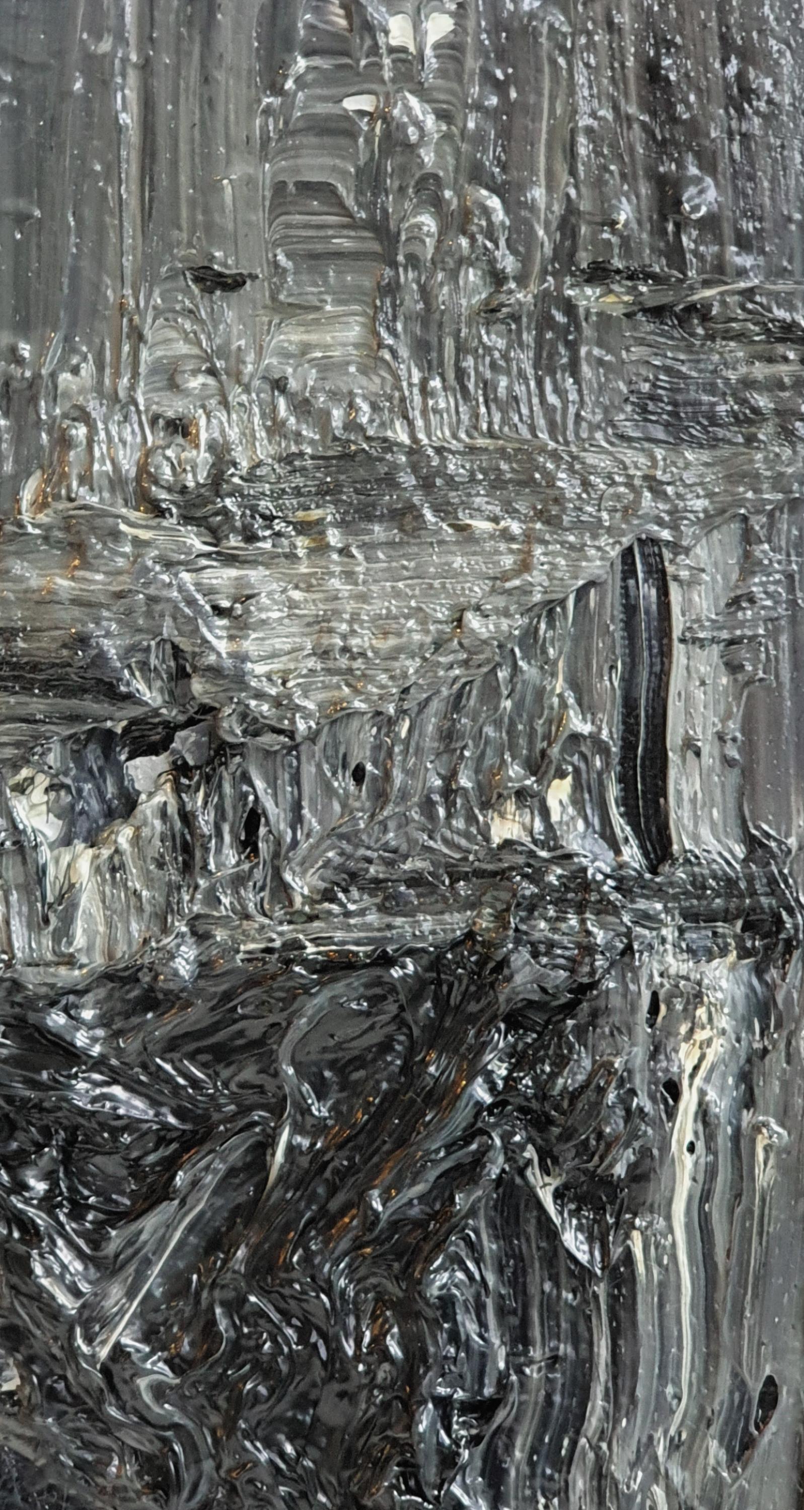 Senza titolo 08 - Contemporaneo, Pittura astratta, Nero, Grigio scuro, Organico in vendita 1