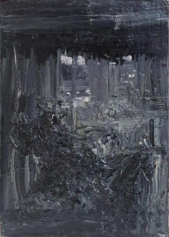 Sans titre 08 - Peinture abstraite contemporaine, noir, gris foncé, organique