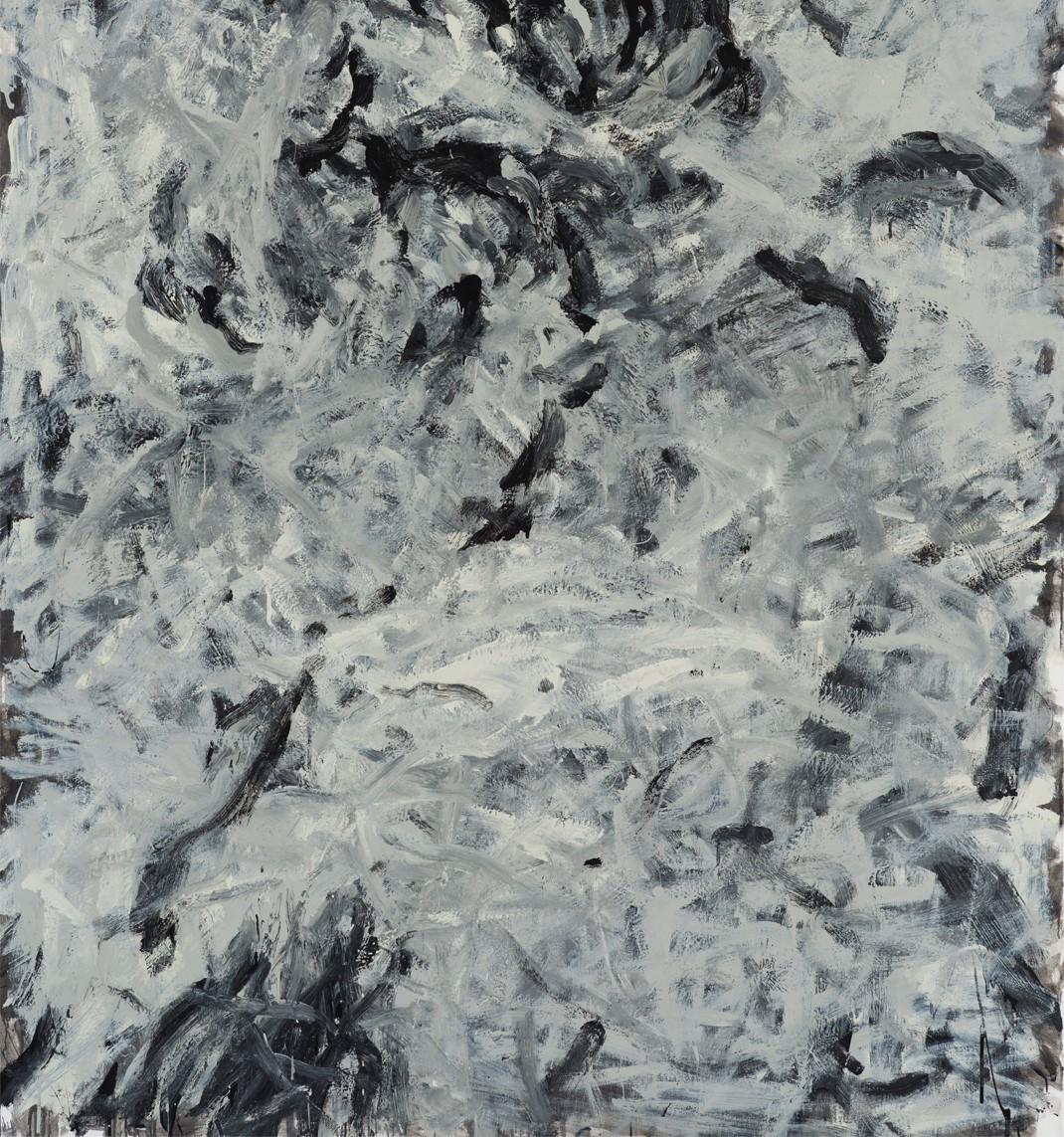 Untitled 08 [Remains of the Remains 08] - Peinture abstraite, noir, blanc - Gris Abstract Painting par Zsolt Berszán