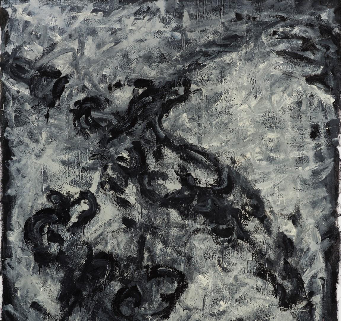 Untitled 09 [Remains of the Remains 09] - Contemporary, Abstract, Black, Grey - Abstract Expressionist Painting by Zsolt Berszán
