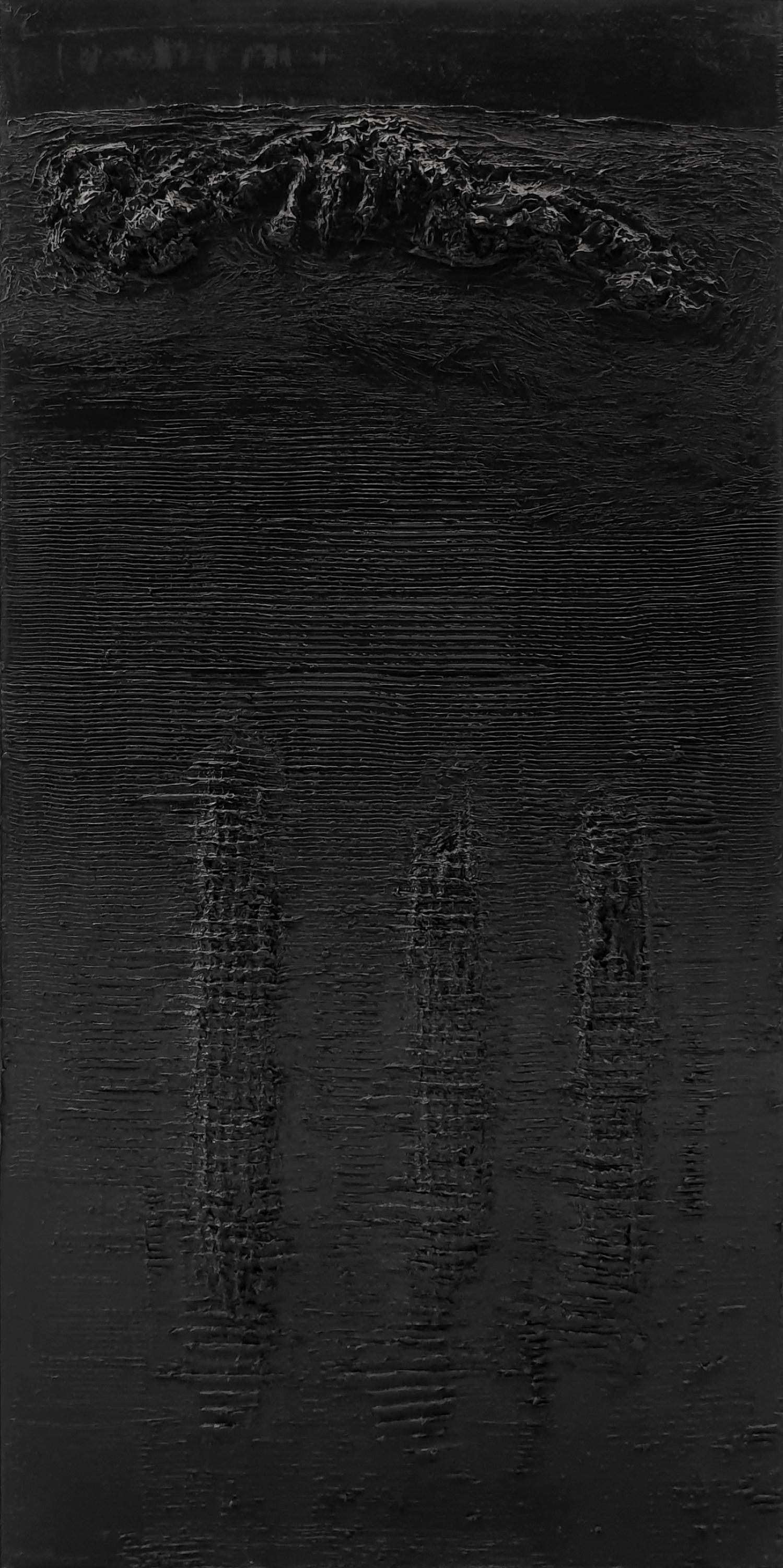 Zsolt Berszán Landscape Painting - Untitled 4 - Contemporary, Black, Monochrome, Abstract Painting, Organic, Life