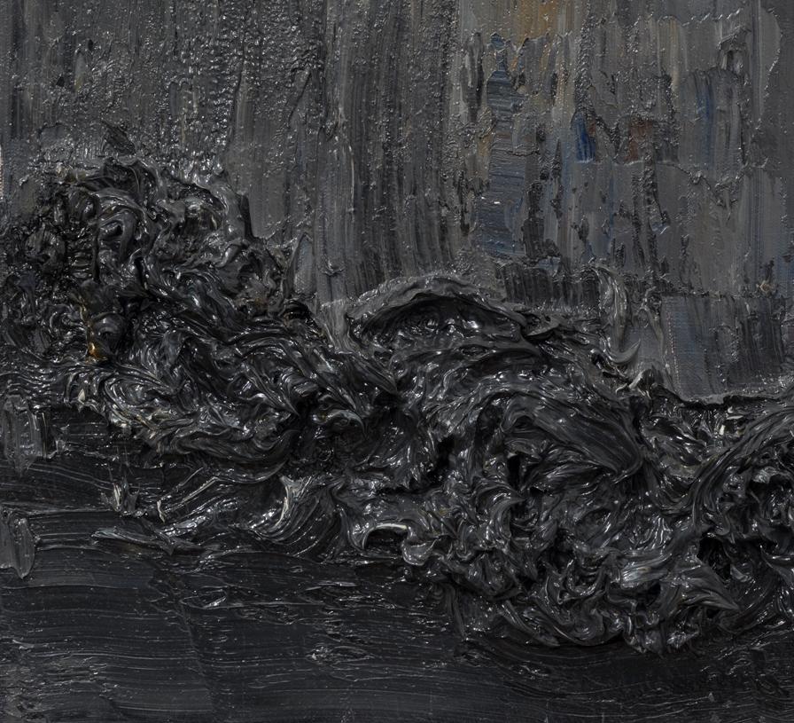 Sans titre - Contemporain, abstrait, noir, gris foncé, monochrome, organique  - Painting de Zsolt Berszán
