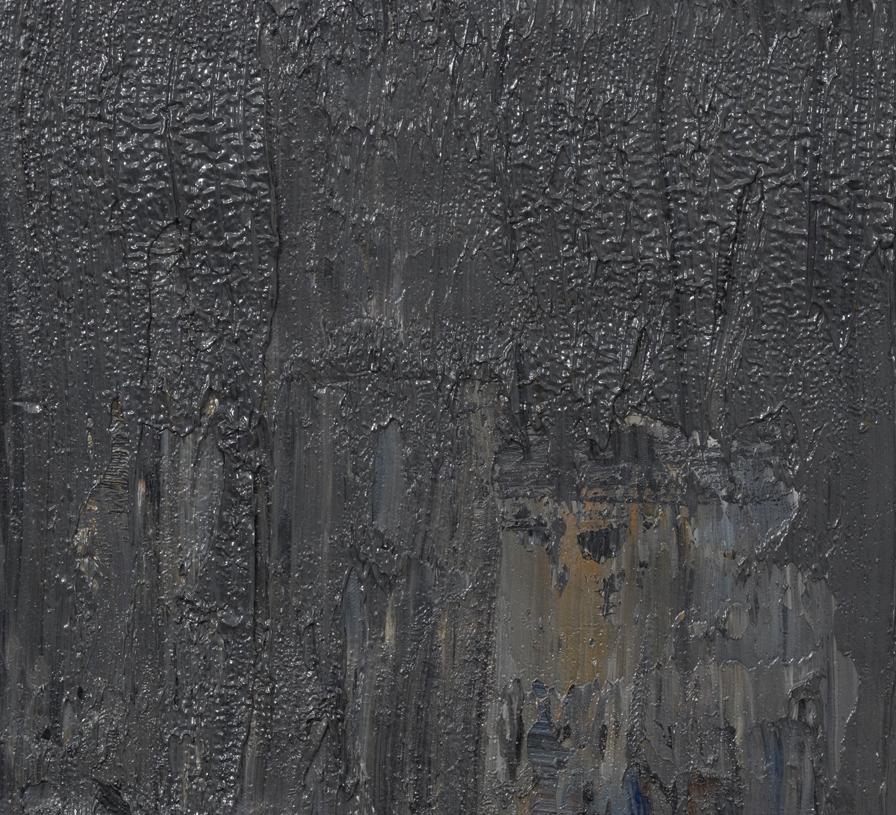 Sans titre - Contemporain, abstrait, noir, gris foncé, monochrome, organique  - Noir Landscape Painting par Zsolt Berszán