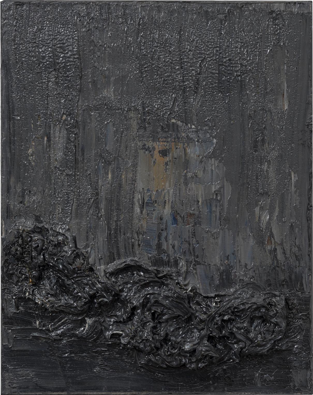 Zsolt Berszán Landscape Painting - Untitled - Contemporary, Abstract, Black, Dark Gray, Monochrome, Organic 