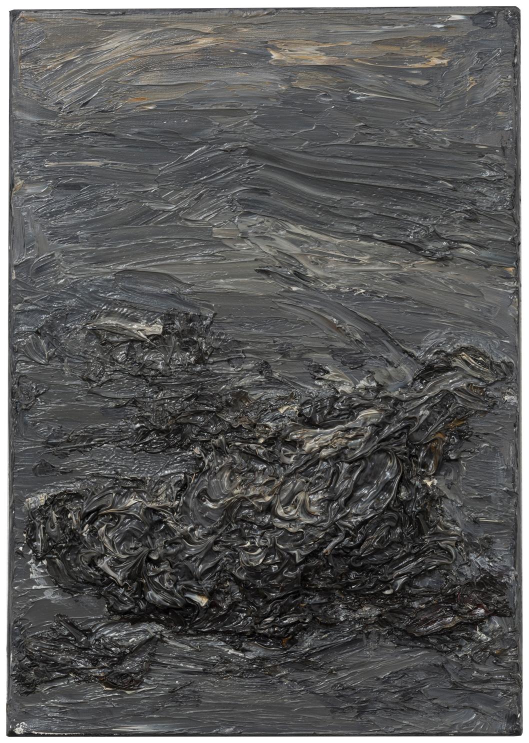 Zsolt Berszán Abstract Painting - Untitled (Decomposition) - 21st Century, Abstract, Dark Gray, Organic, Black