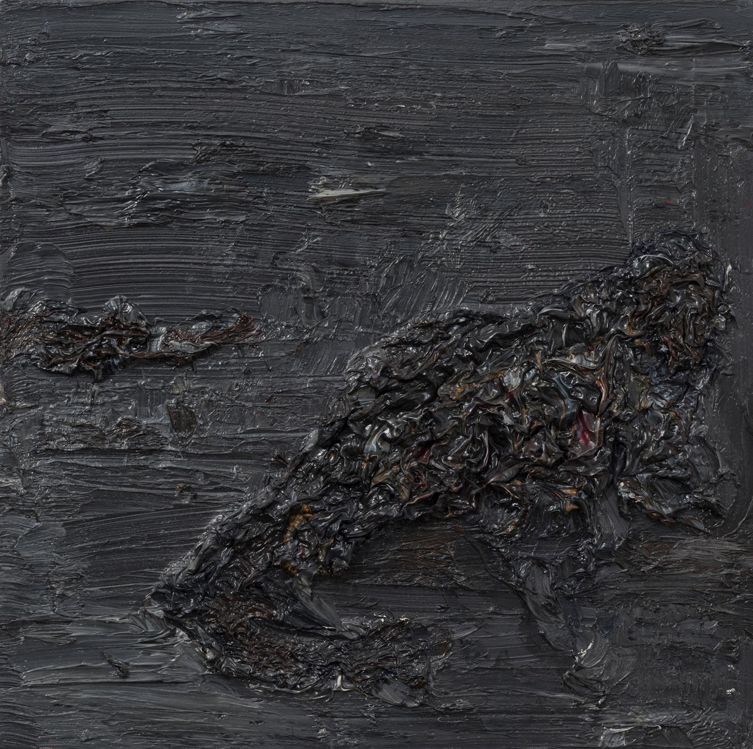 Zsolt Berszán Landscape Painting - Untitled (Decomposition) - Contemporary, Abstract, Black, Dark Gray, Organic