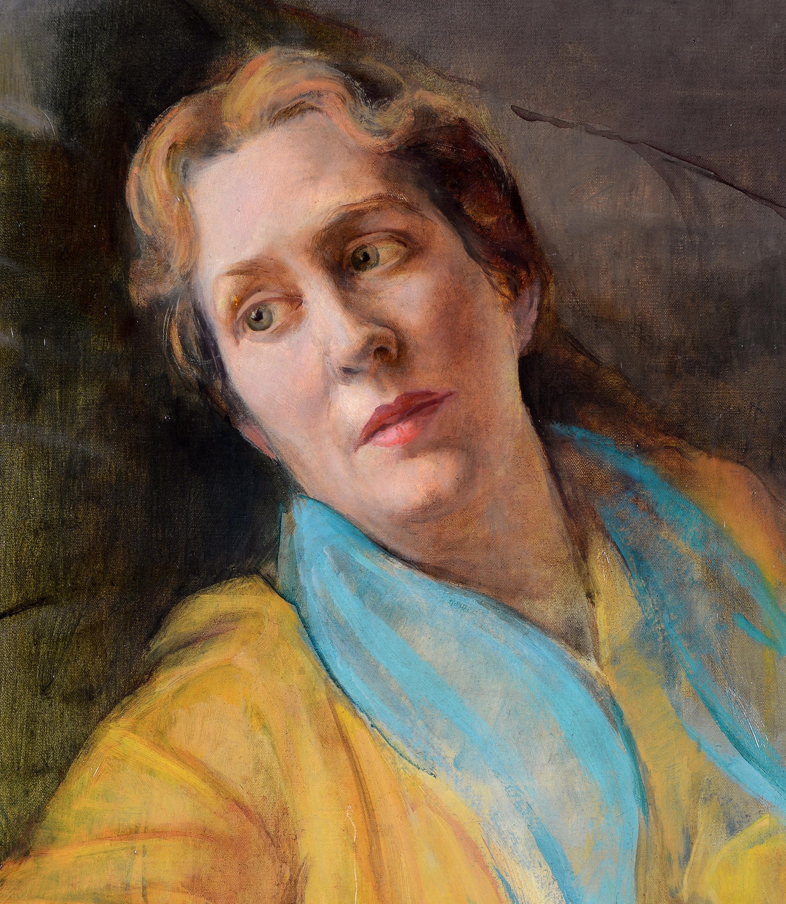 Porträt einer Dame - Mitte 20. Jahrhundert Ungarisches Öl auf Leinwand Gemälde – Painting von Zsuzsi Roboz