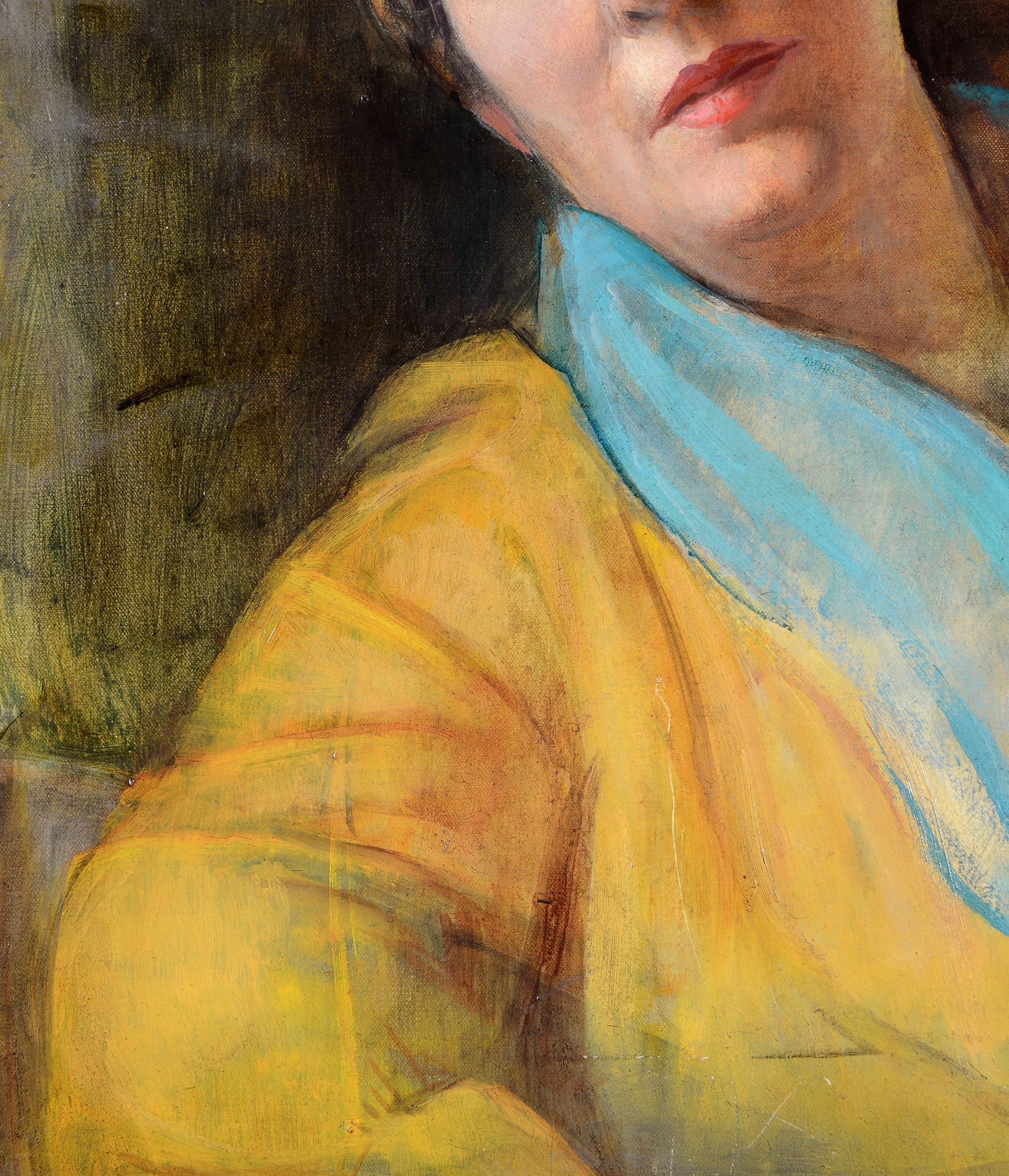 Porträt einer Dame - Mitte 20. Jahrhundert Ungarisches Öl auf Leinwand Gemälde im Angebot 1