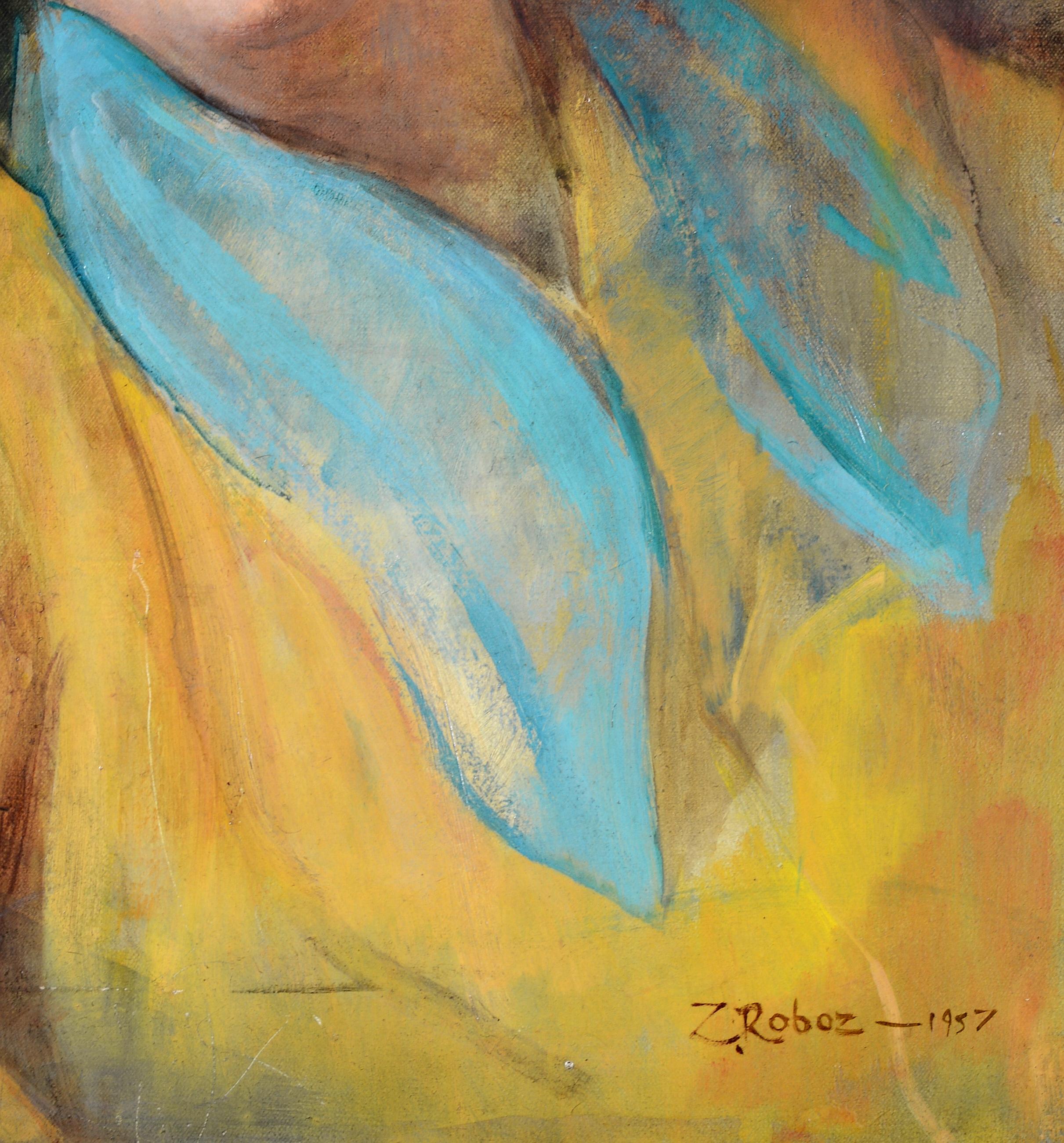 Porträt einer Dame - Mitte 20. Jahrhundert Ungarisches Öl auf Leinwand Gemälde im Angebot 2