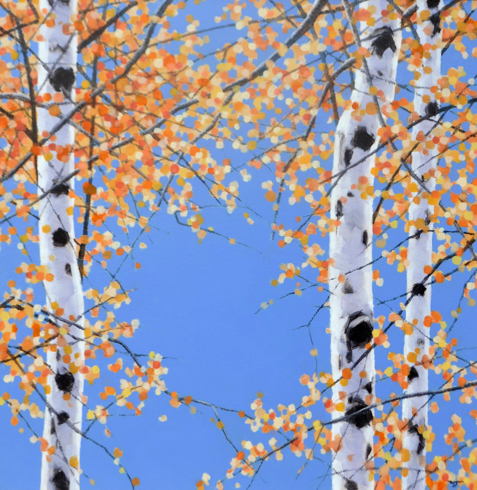 Zu Sheng Yu "Autumn", Fall White Birch Grove Oil Painting on Canvas, 2018