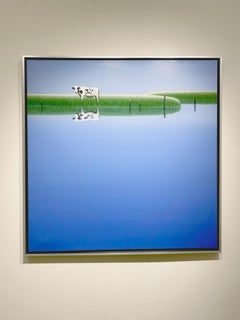 Zu Sheng Yu "Pastar por la mañana", Pintura al óleo sobre lienzo Paisaje del estanque del campo de vacas