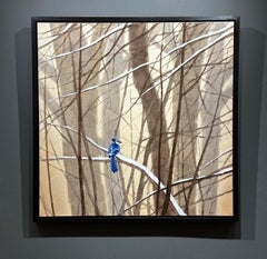 Zu Sheng Yu "Santuario", 36x36 Árbol de invierno Nieve Arrendajo azul Paisaje Pintura al óleo