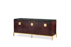 Zuan Dining Cabinet in Satin Brass Legs with Mahogany Wood by Paolo Rizzatto