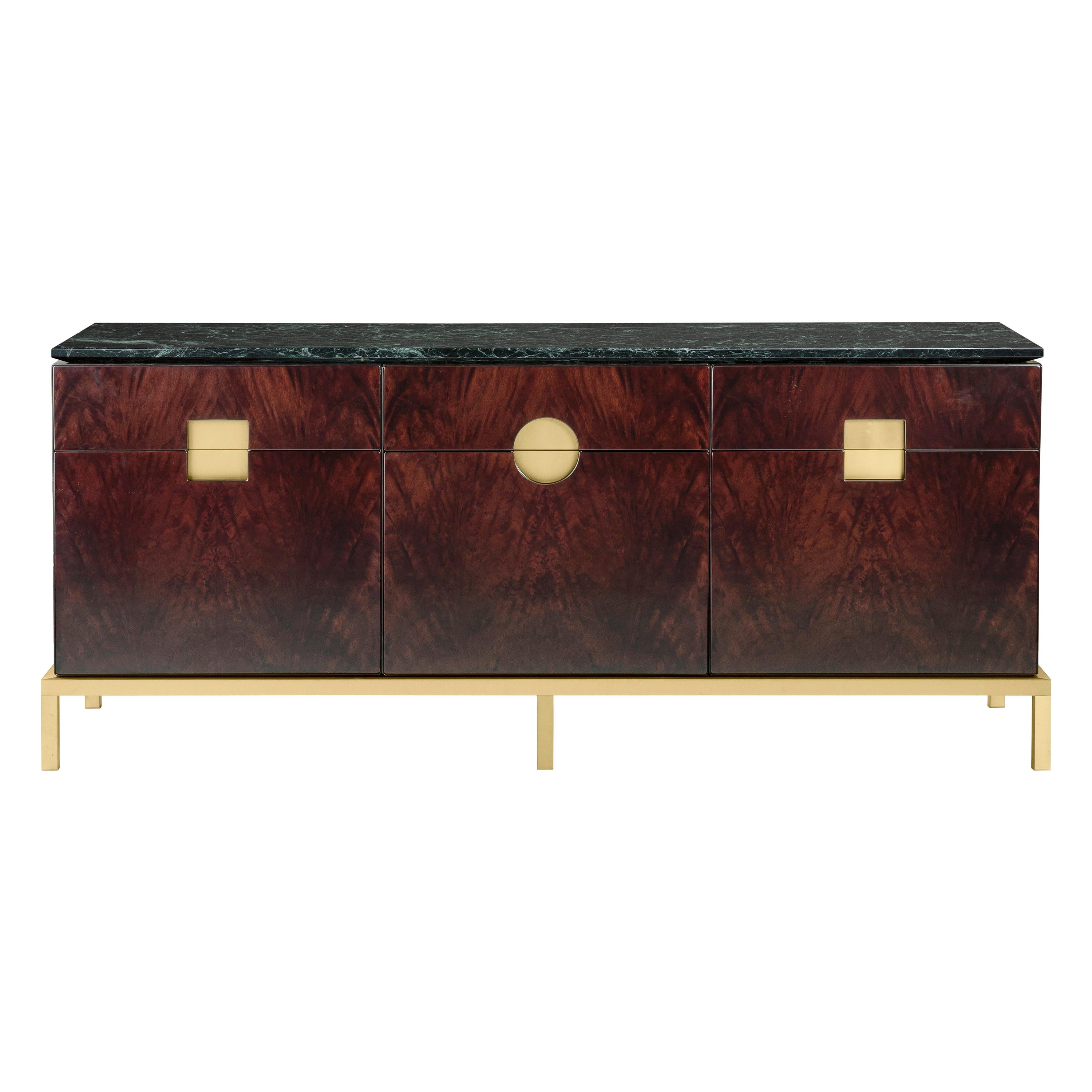 Zuan Dining Cabinet in Satin Brass Legs with Mahogany Wood by Paolo Rizzatto