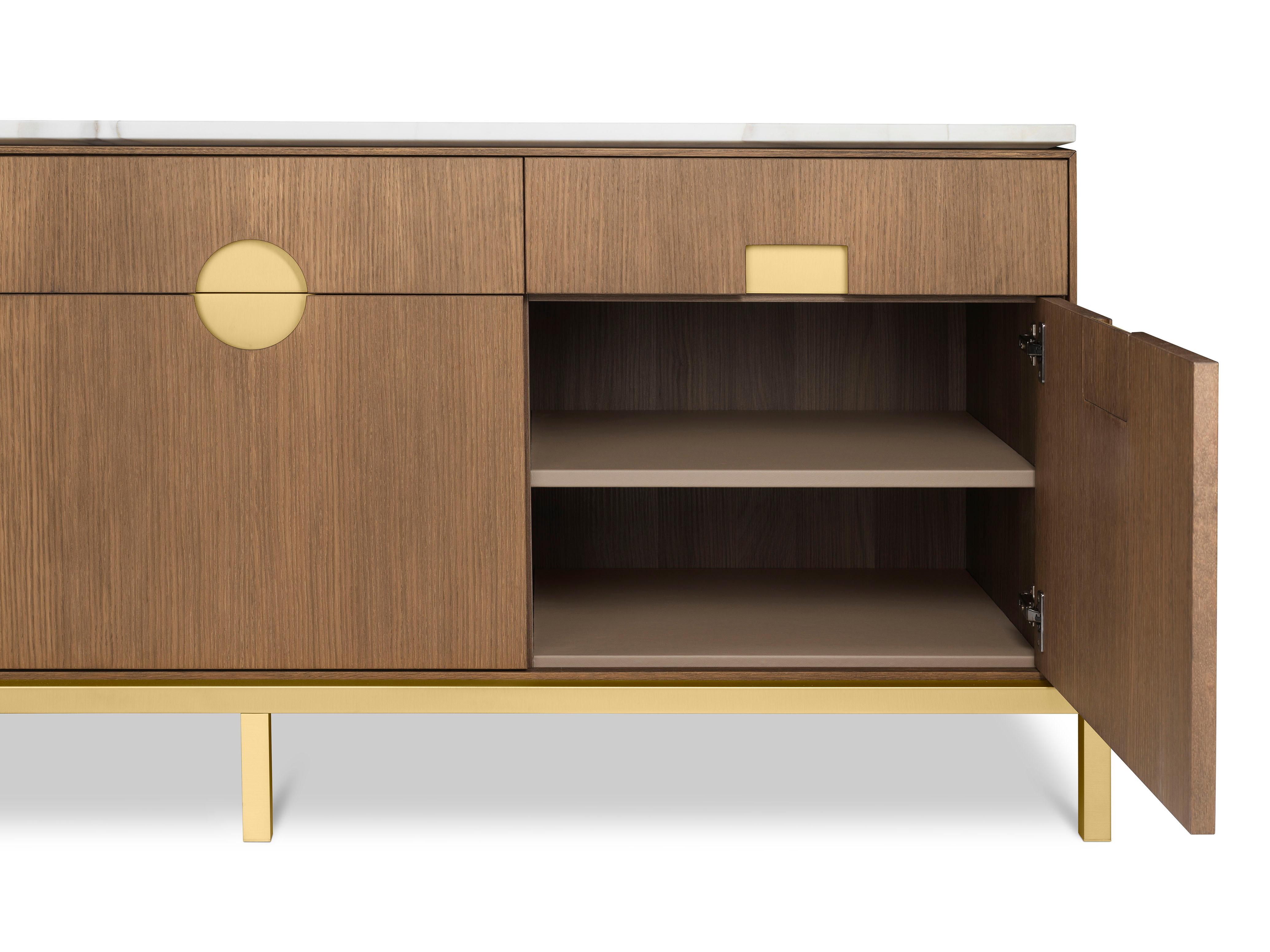 Zuan Dining Cabinet with Satin Brass Legs & Calacatta Marble by Paolo Rizzatto For Sale 1